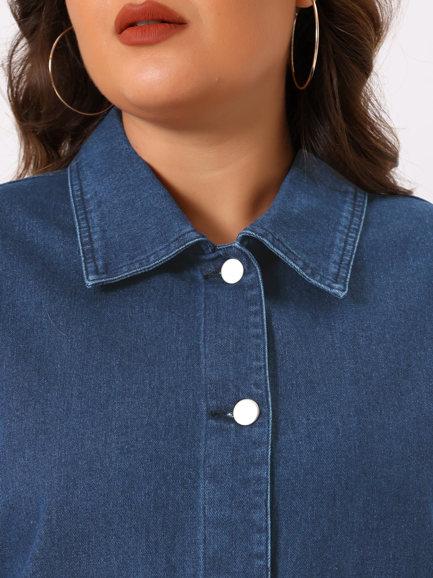 Women Plus Size Denim Jacket Casual Long Sleeve Jean Jackets with Pockets