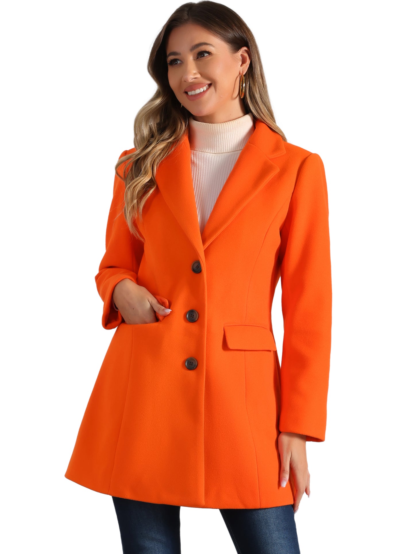 Women's Winter Coats Single Breasted Long Trench Coat Jackets, Light Colors