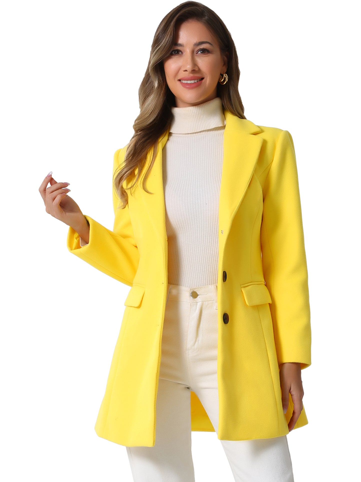 Women's Winter Coats Single Breasted Long Trench Coat Jackets, Light Colors