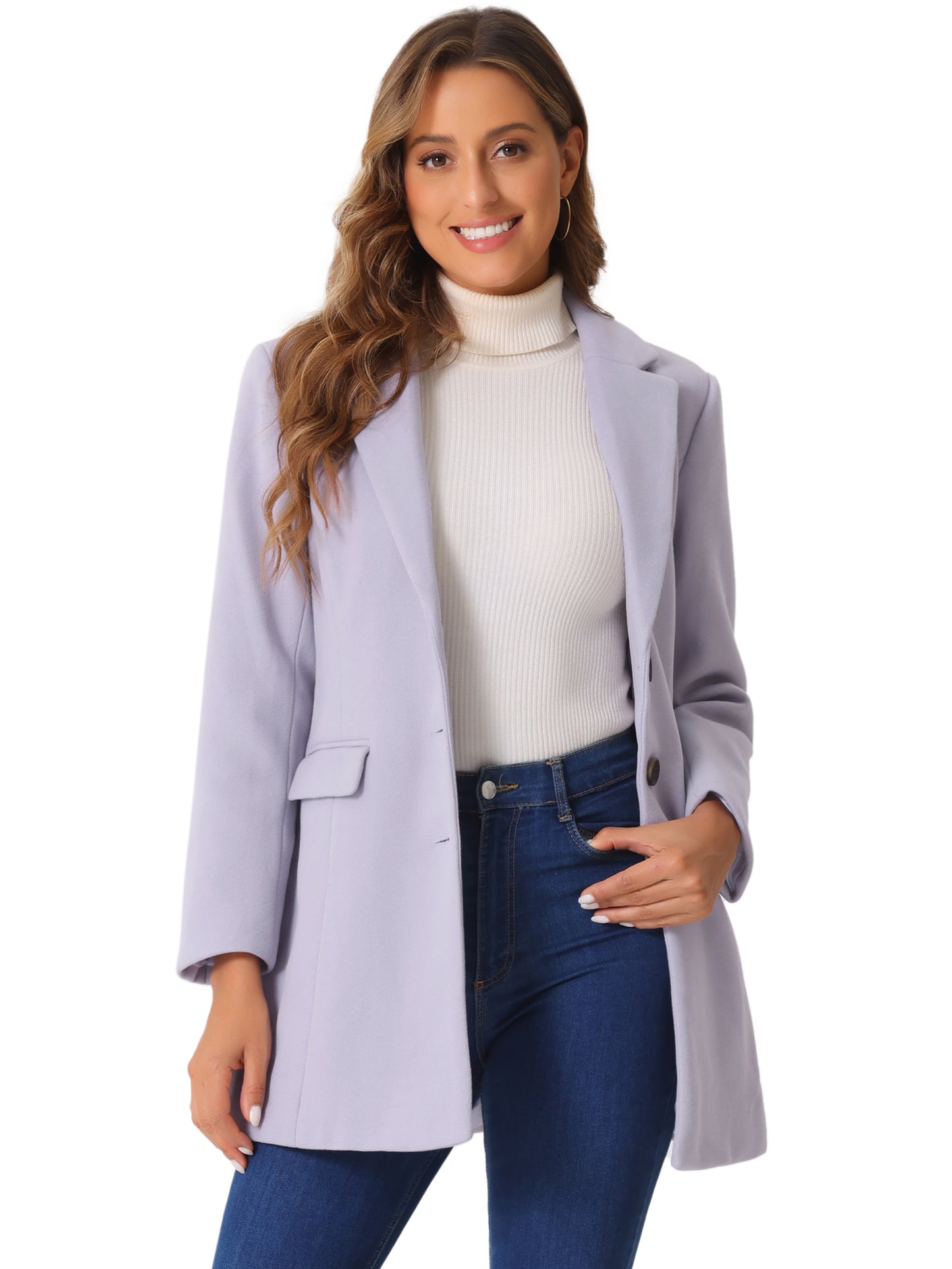 Women's Winter Coats Single Breasted Long Trench Coat Jackets, Light Colors
