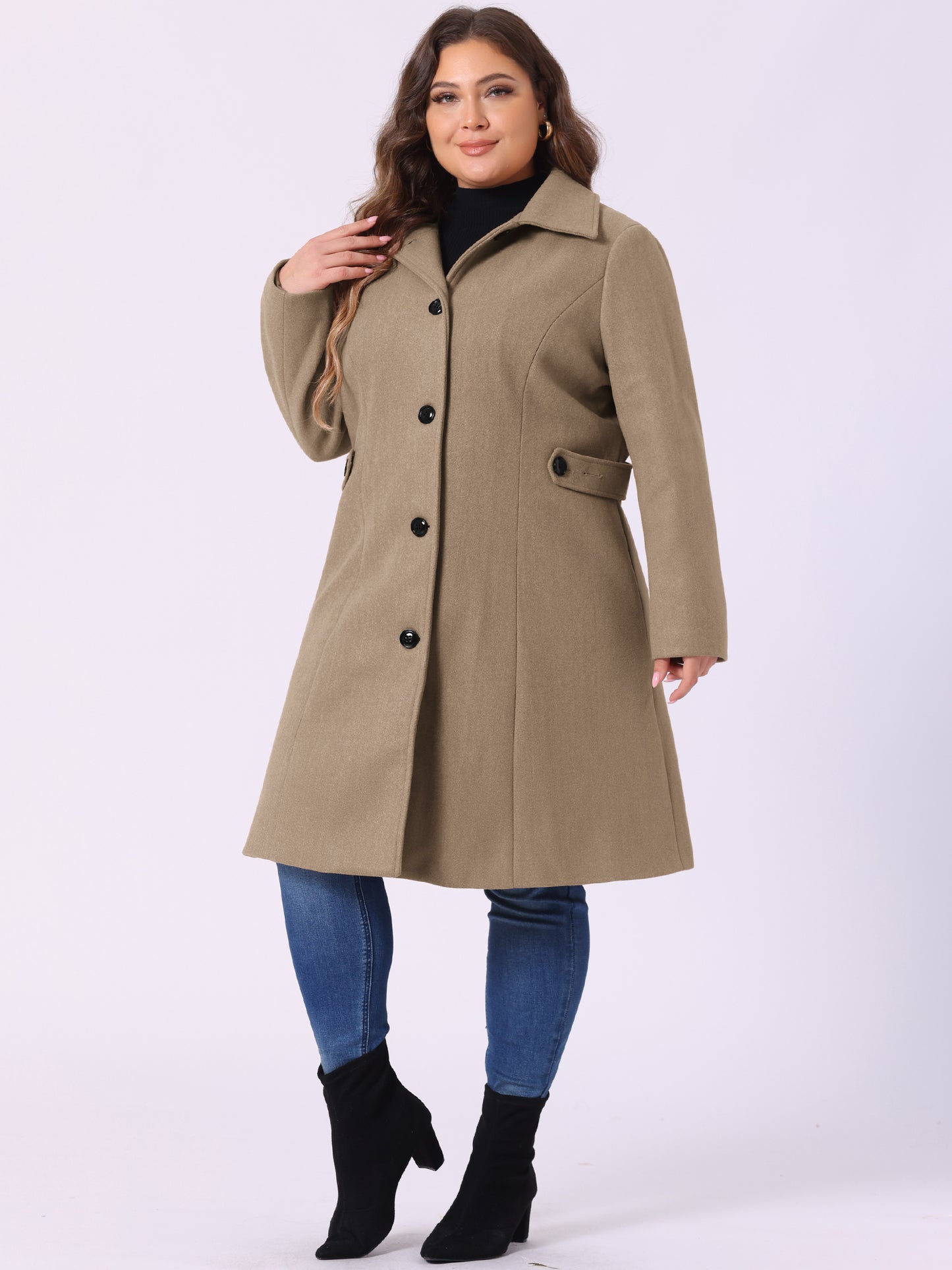 Women's Plus Size Coat Single Breasted Belted Winter Long Coat