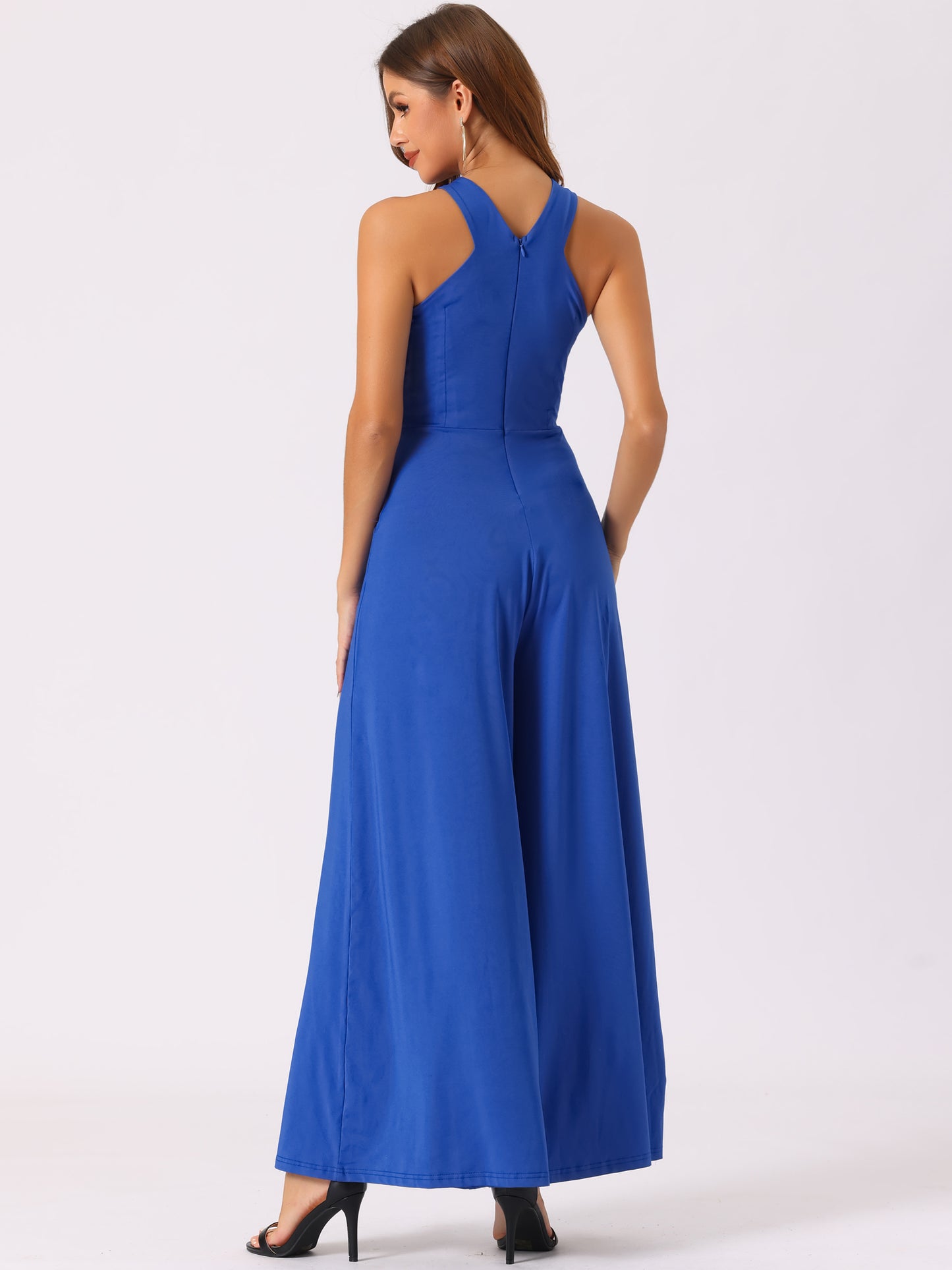 Women's Cross Neck Jumpsuits Full Length Wide Leg Sleeveless Cocktail Romper