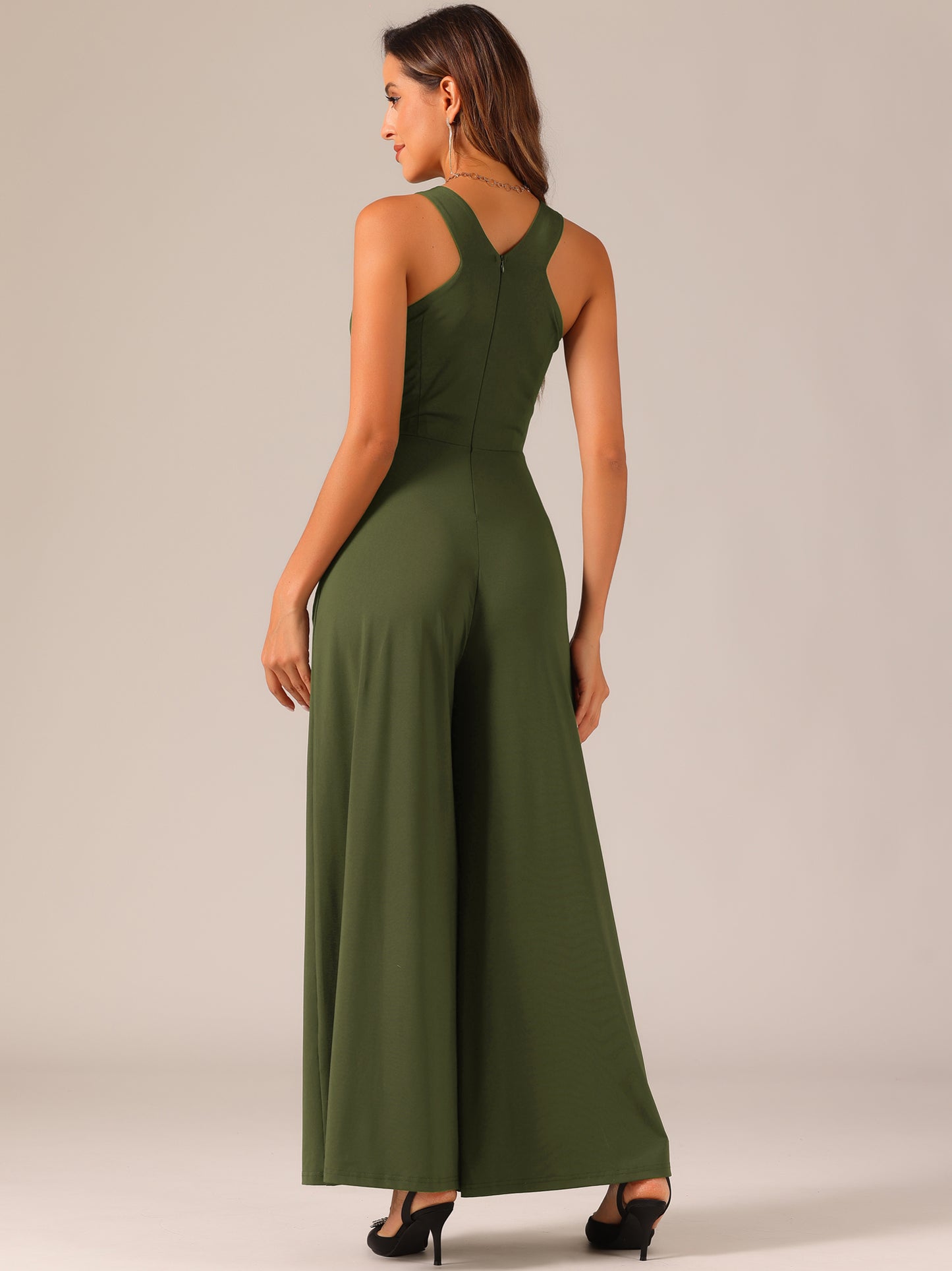 Women's Cross Neck Jumpsuits Full Length Wide Leg Sleeveless Cocktail Romper