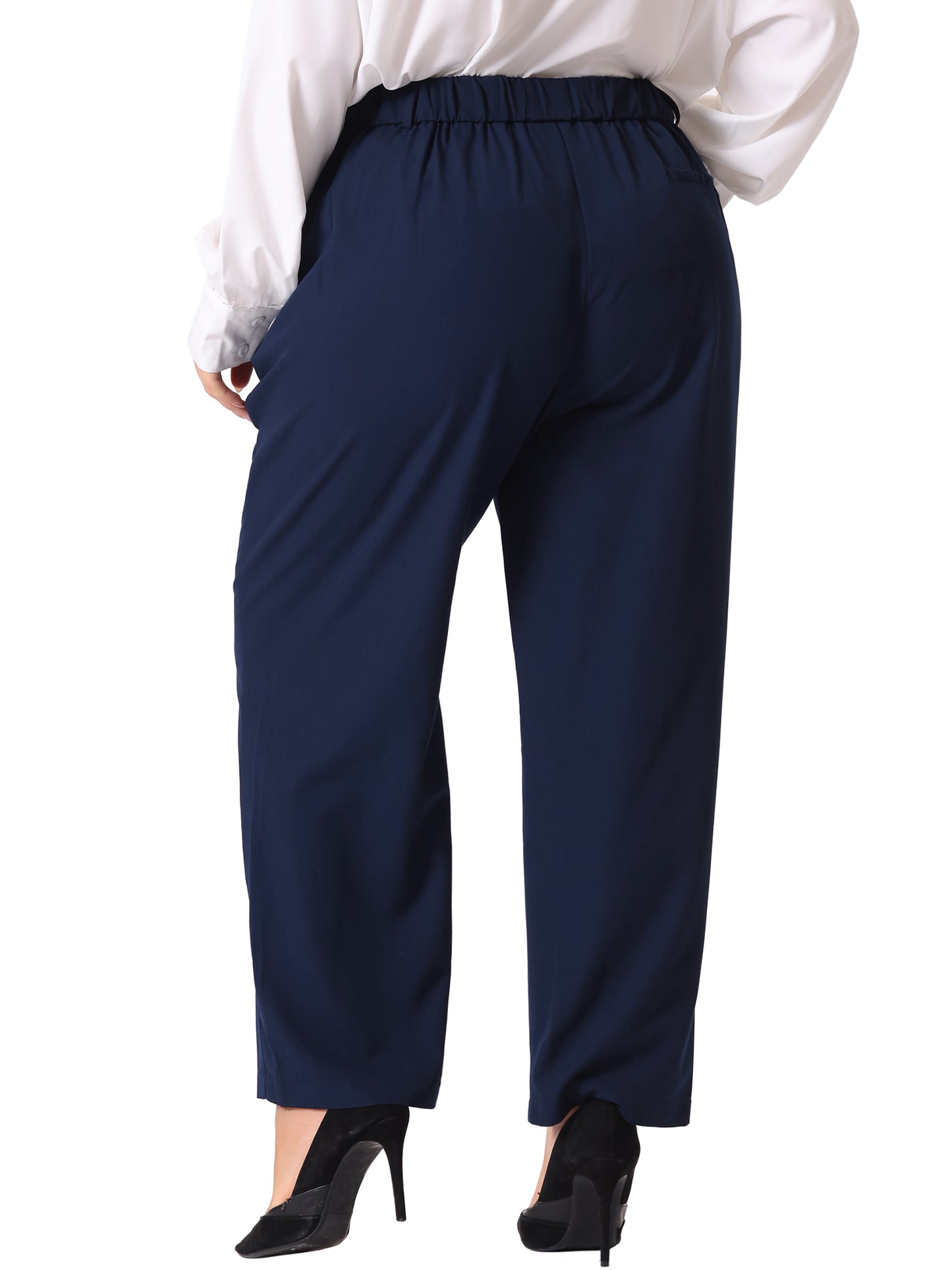 Women Plus Size Pants Elastic High Waisted Long Straight Business Casual Work Pants Trousers with Pockets