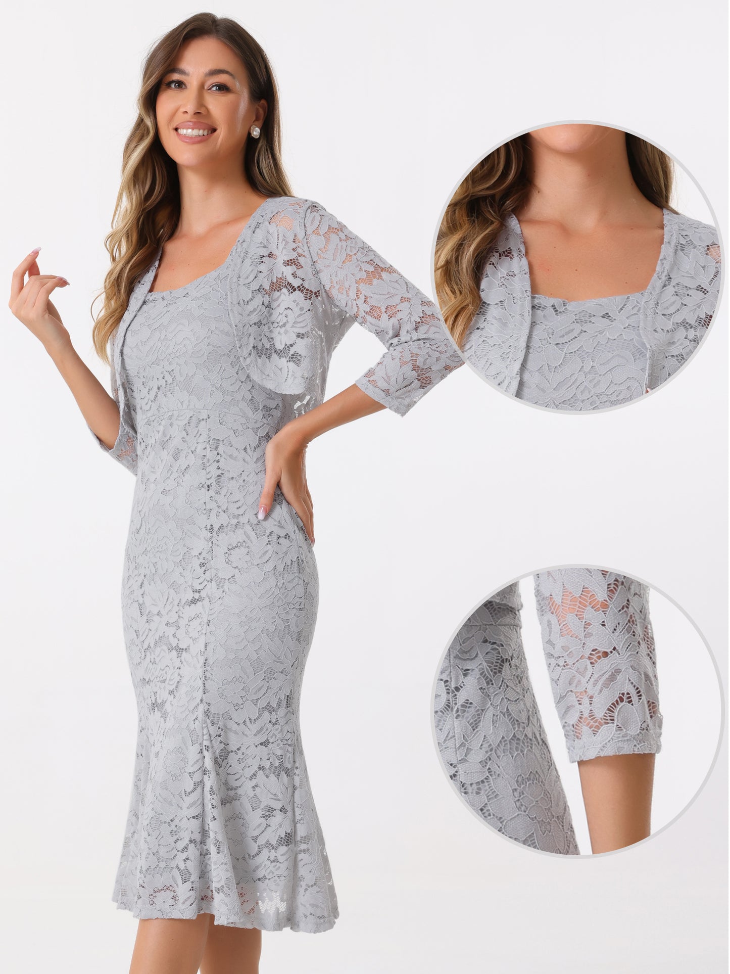 Women's 2 Pieces Wedding Guest Sleeveless Evening Lace Dress