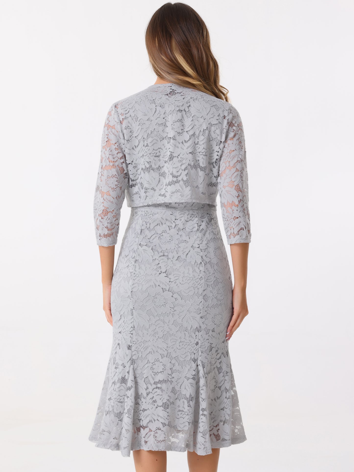 Women's 2 Pieces Wedding Guest Sleeveless Evening Lace Dress