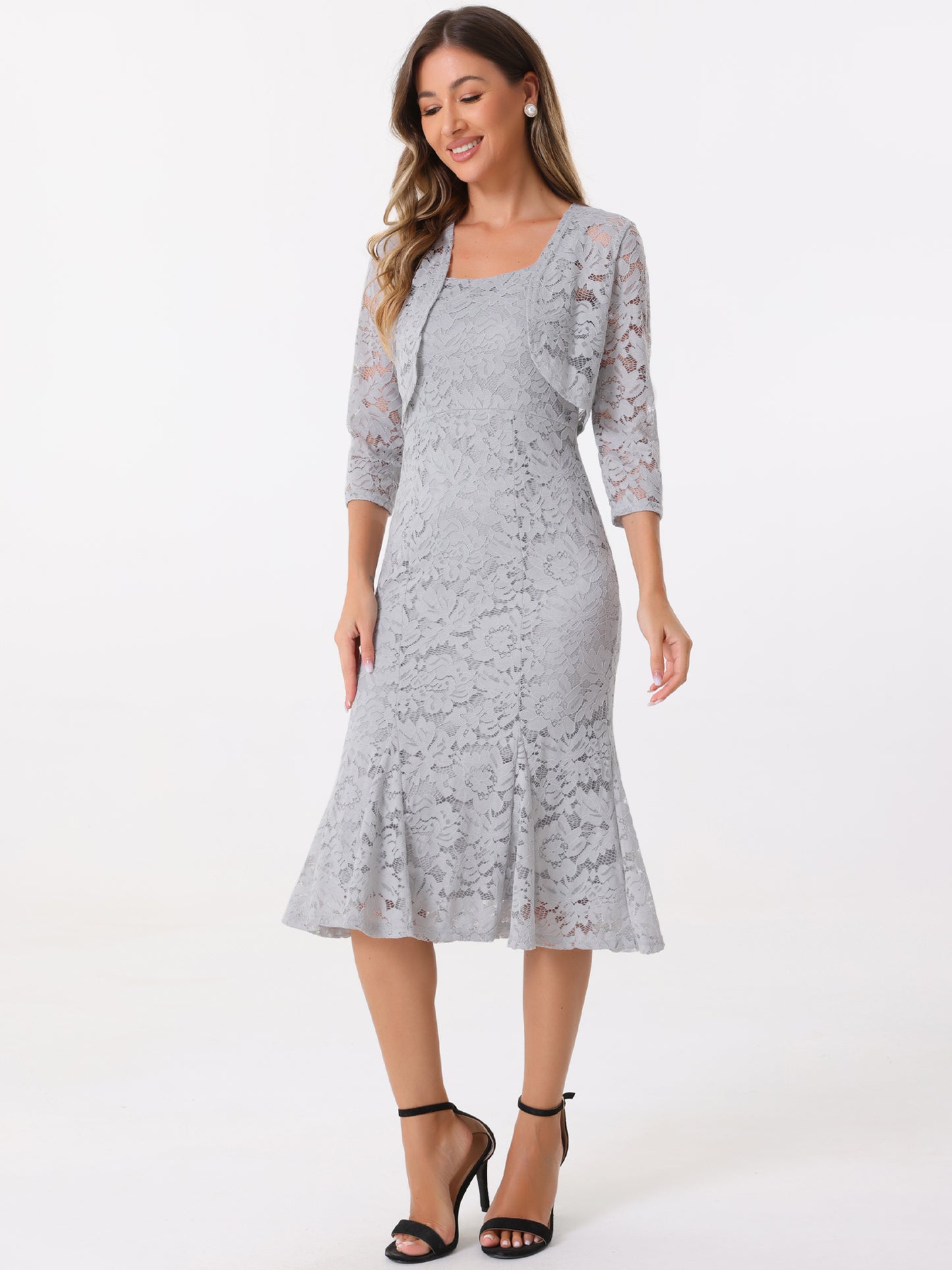 Women's 2 Pieces Wedding Guest Sleeveless Evening Lace Dress