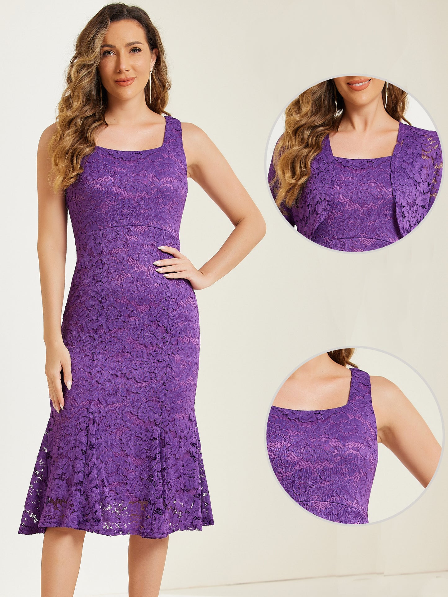 Women's 2 Pieces Wedding Guest Sleeveless Evening Lace Dress