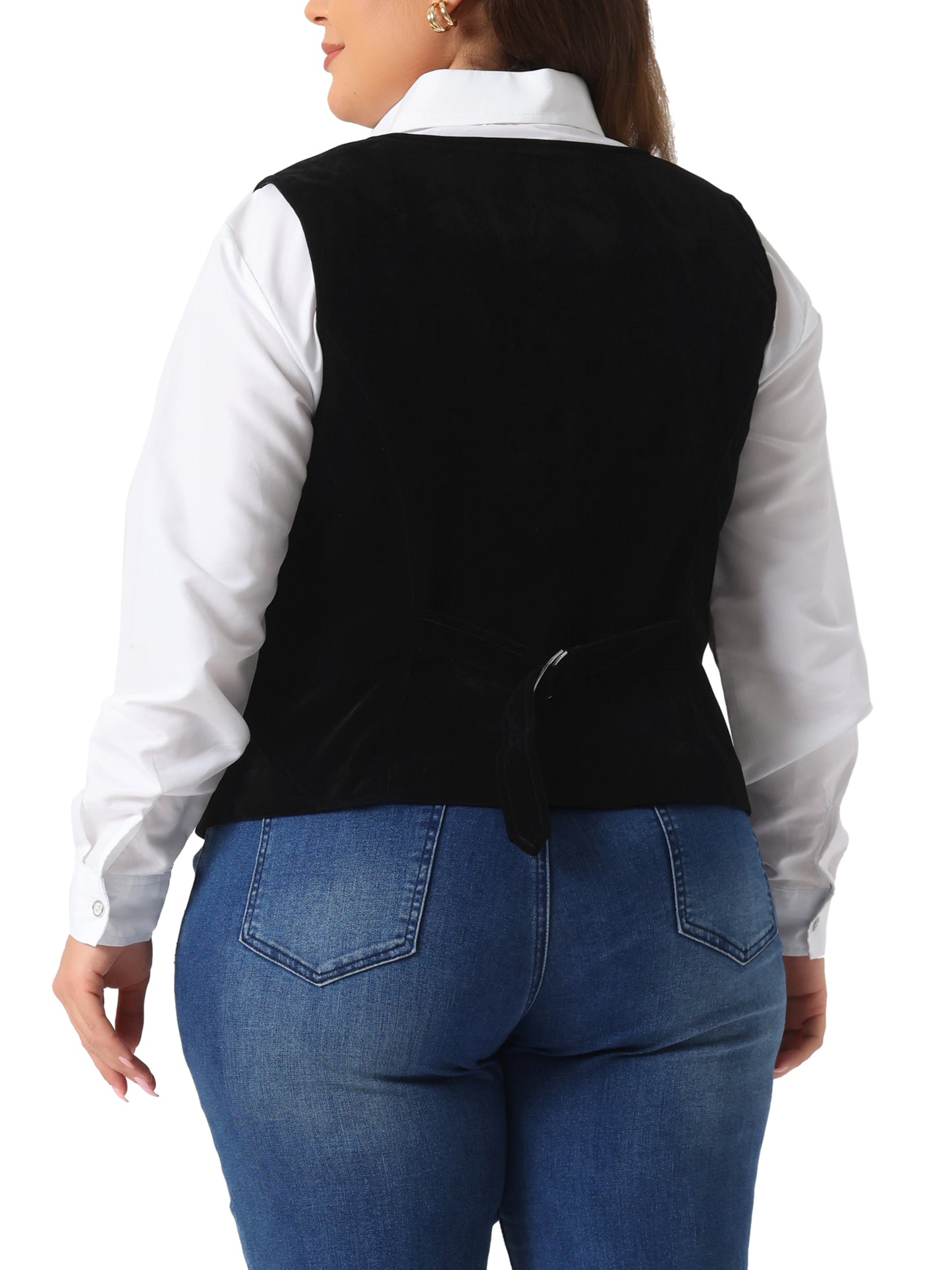 Women Plus Size Vests Waistcoat Steampunk Velvet Sleeveless Button Down V Neck Suit Vest