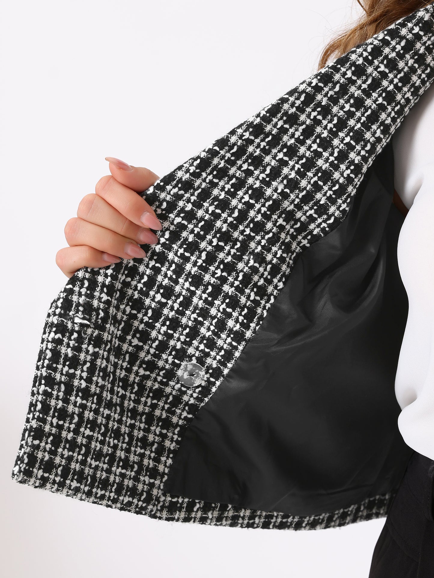 Women Plus Size Tweed Blazer Jacket Notched Lapel Business Casual Fashion Elegant Spring Jackets