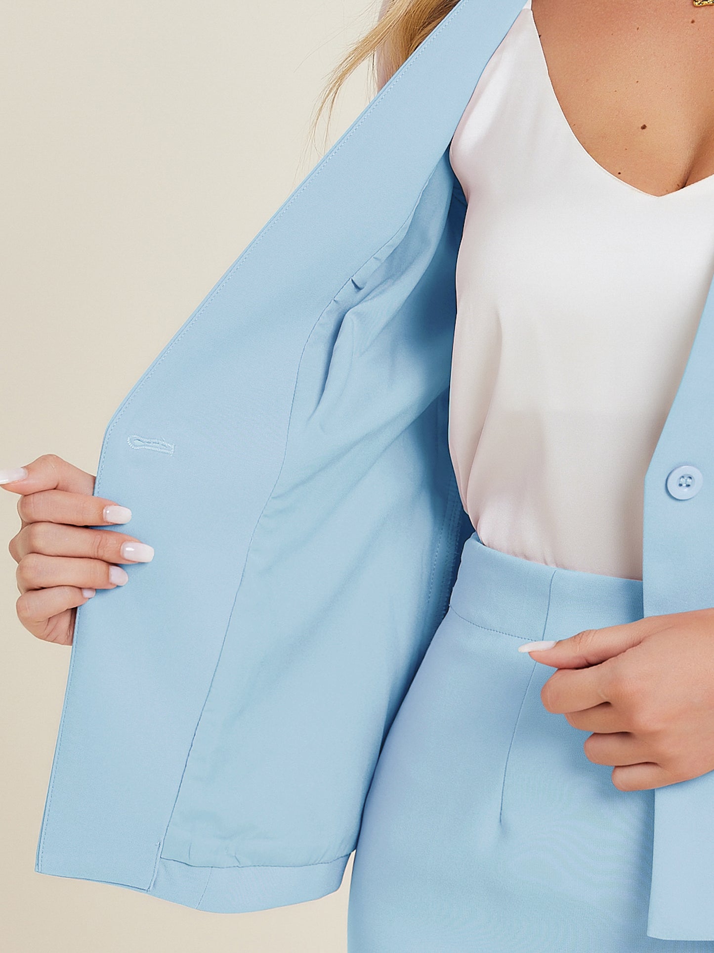 Women's 2 Piece Business Skirt Suit Set Office Work Collarless Blazer Pencil Skirt