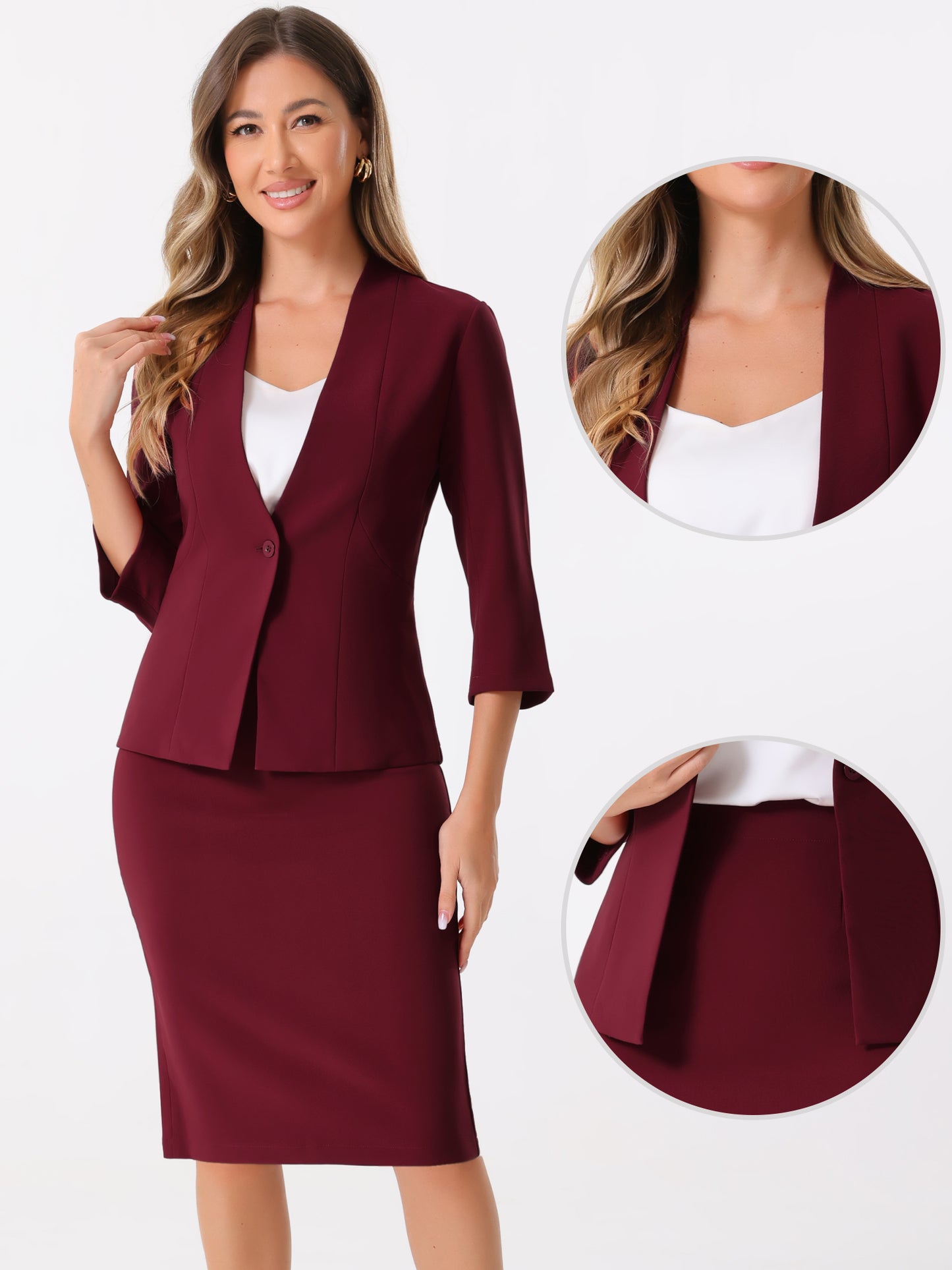 Women's 2 Piece Business Skirt Suit Set Office Work Collarless Blazer Pencil Skirt