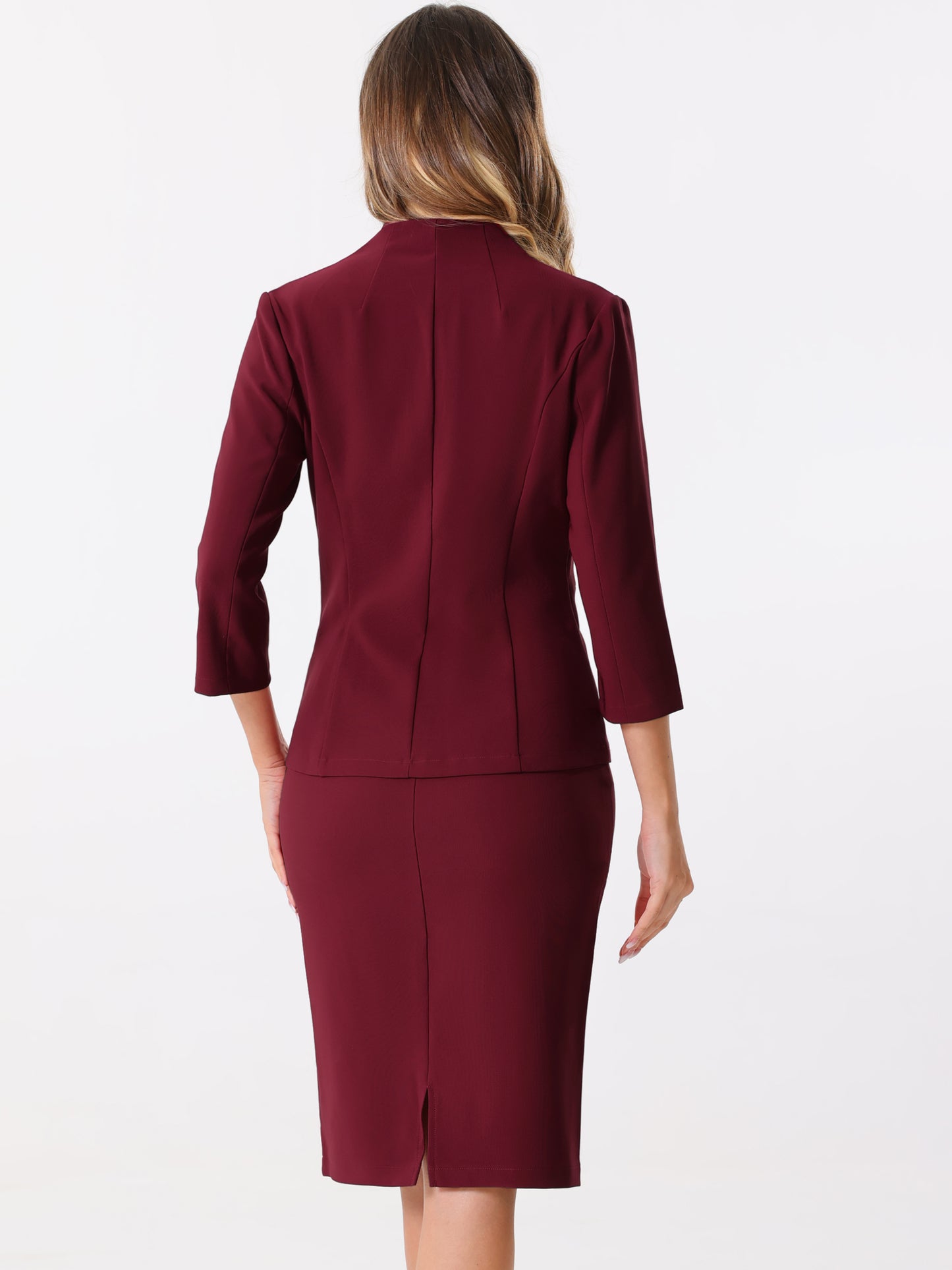 Women's 2 Piece Business Skirt Suit Set Office Work Collarless Blazer Pencil Skirt