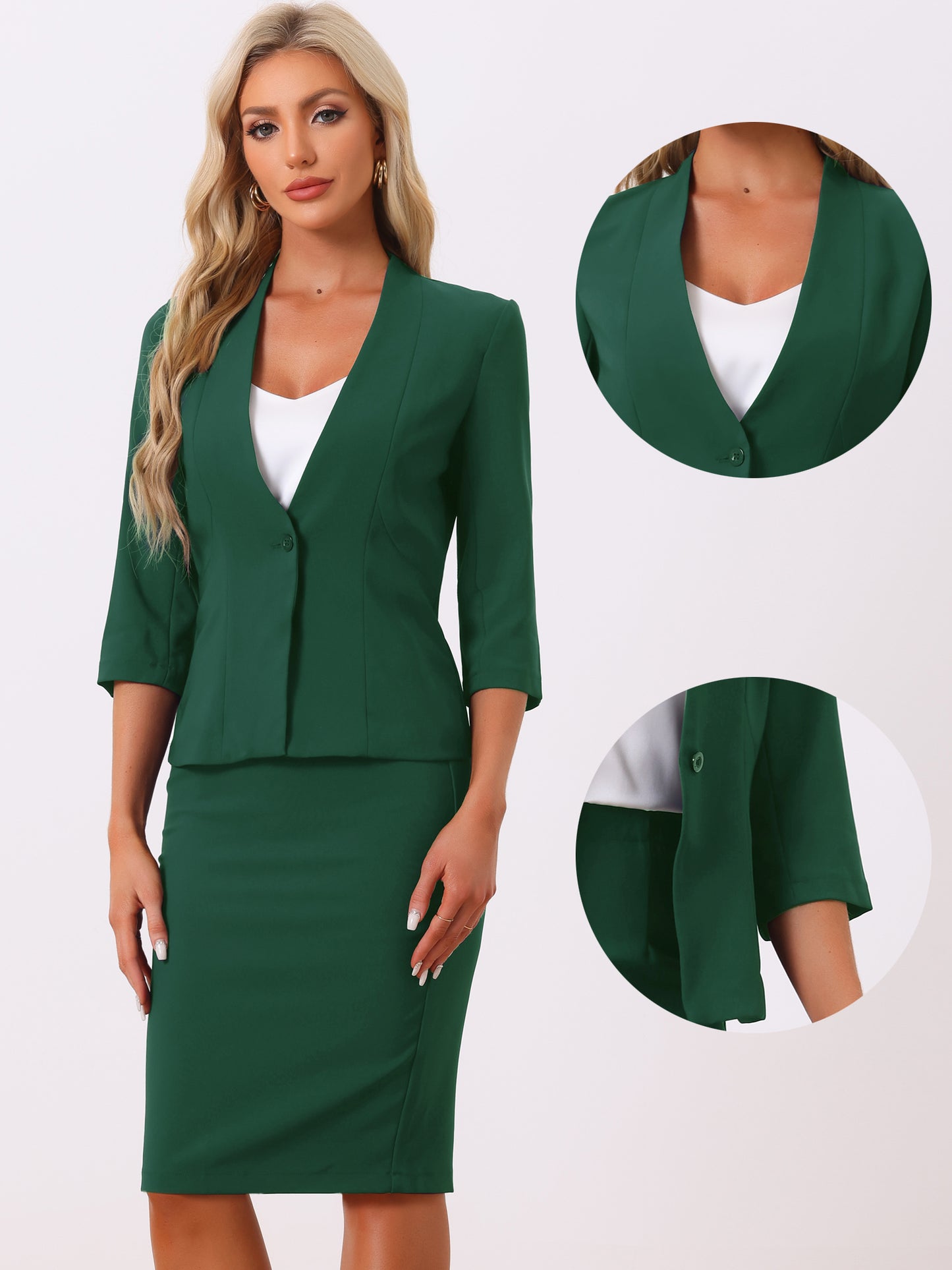 Women's 2 Piece Business Skirt Suit Set Office Work Collarless Blazer Pencil Skirt