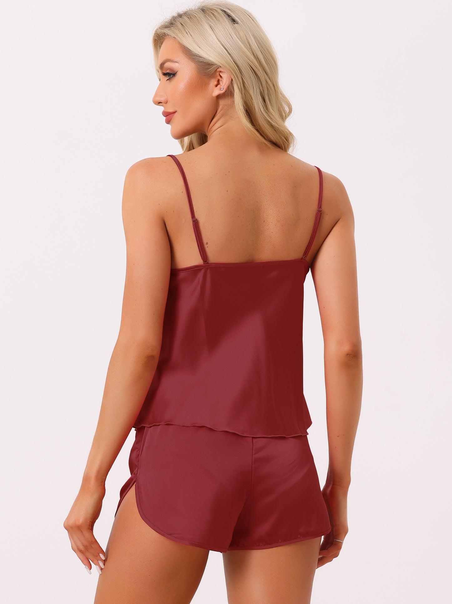 Women's Satin Pajamas Sets Cami Short Sets Sleepwear Sexy Silky PJ Set with Shorts