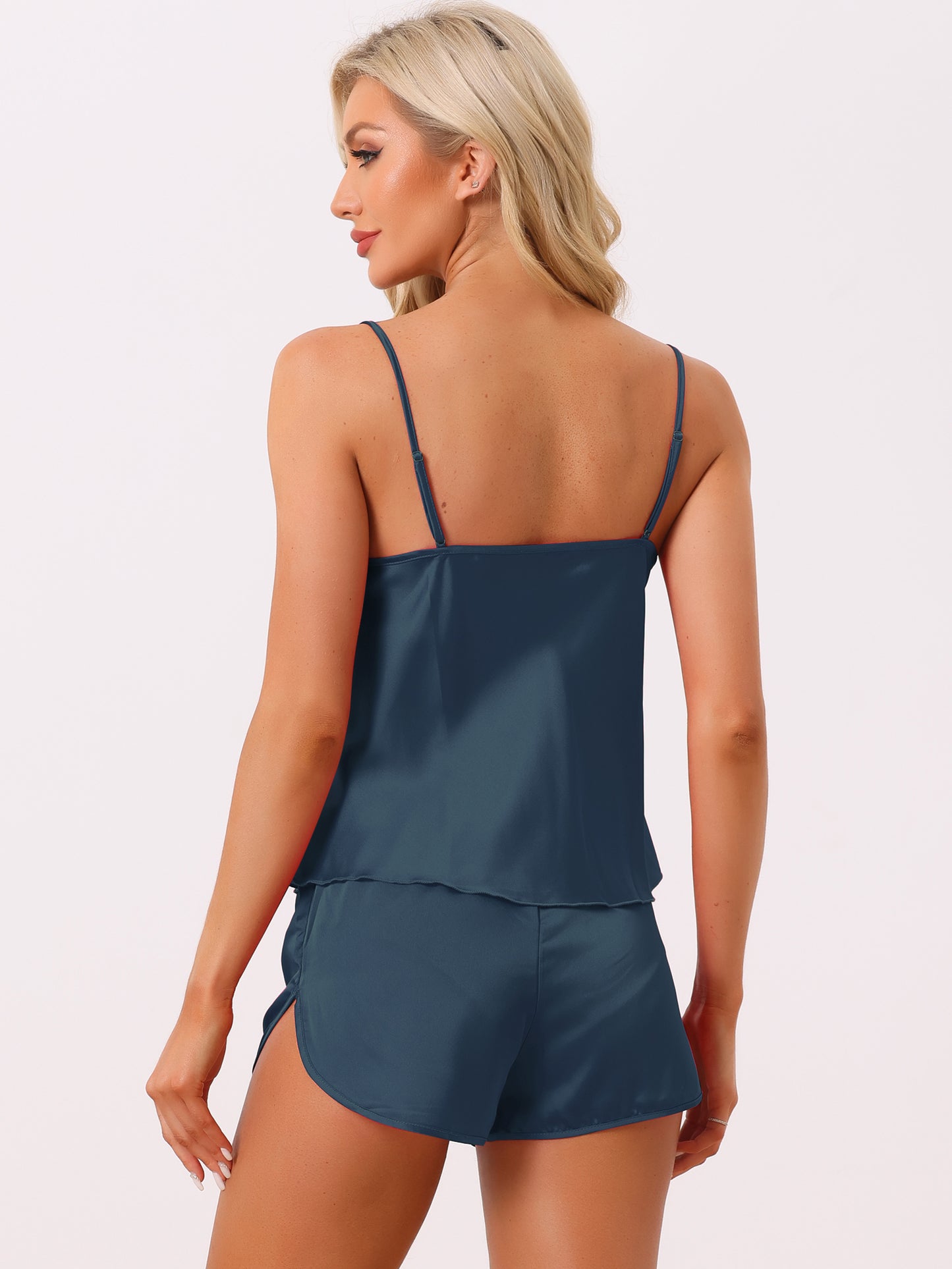 Women's Satin Pajamas Sets Cami Short Sets Sleepwear Sexy Silky PJ Set with Shorts