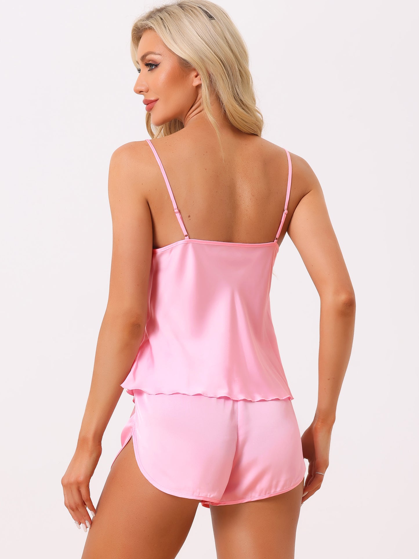Women's Satin Pajamas Sets Cami Short Sets Sleepwear Sexy Silky PJ Set with Shorts