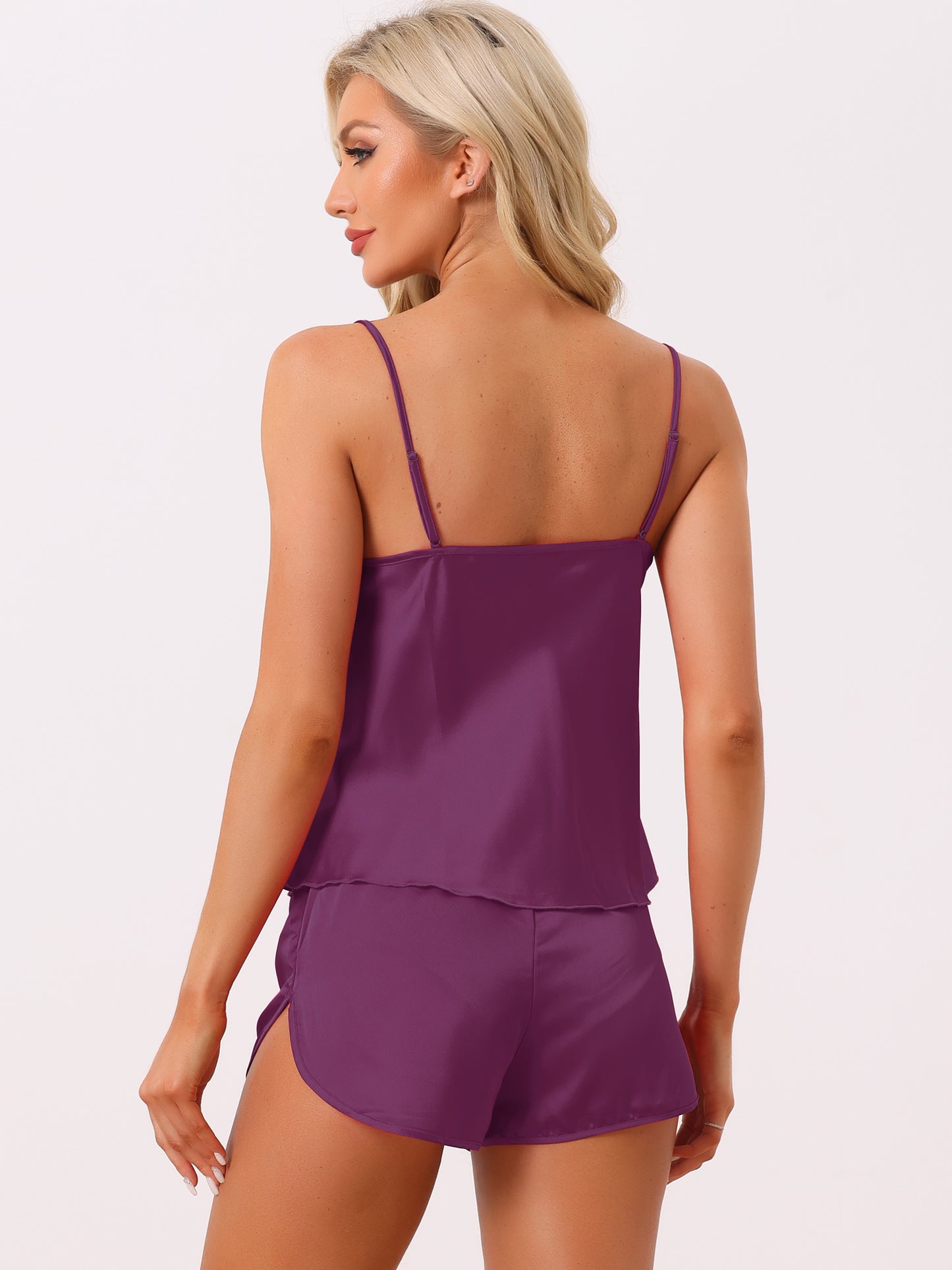 Women's Satin Pajamas Sets Cami Short Sets Sleepwear Sexy Silky PJ Set with Shorts