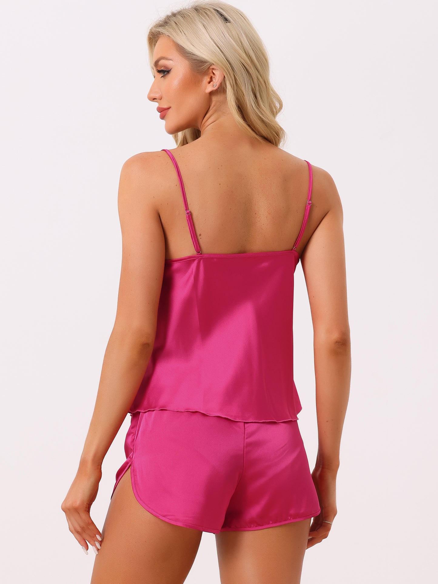 Women's Satin Pajamas Sets Cami Short Sets Sleepwear Sexy Silky PJ Set with Shorts