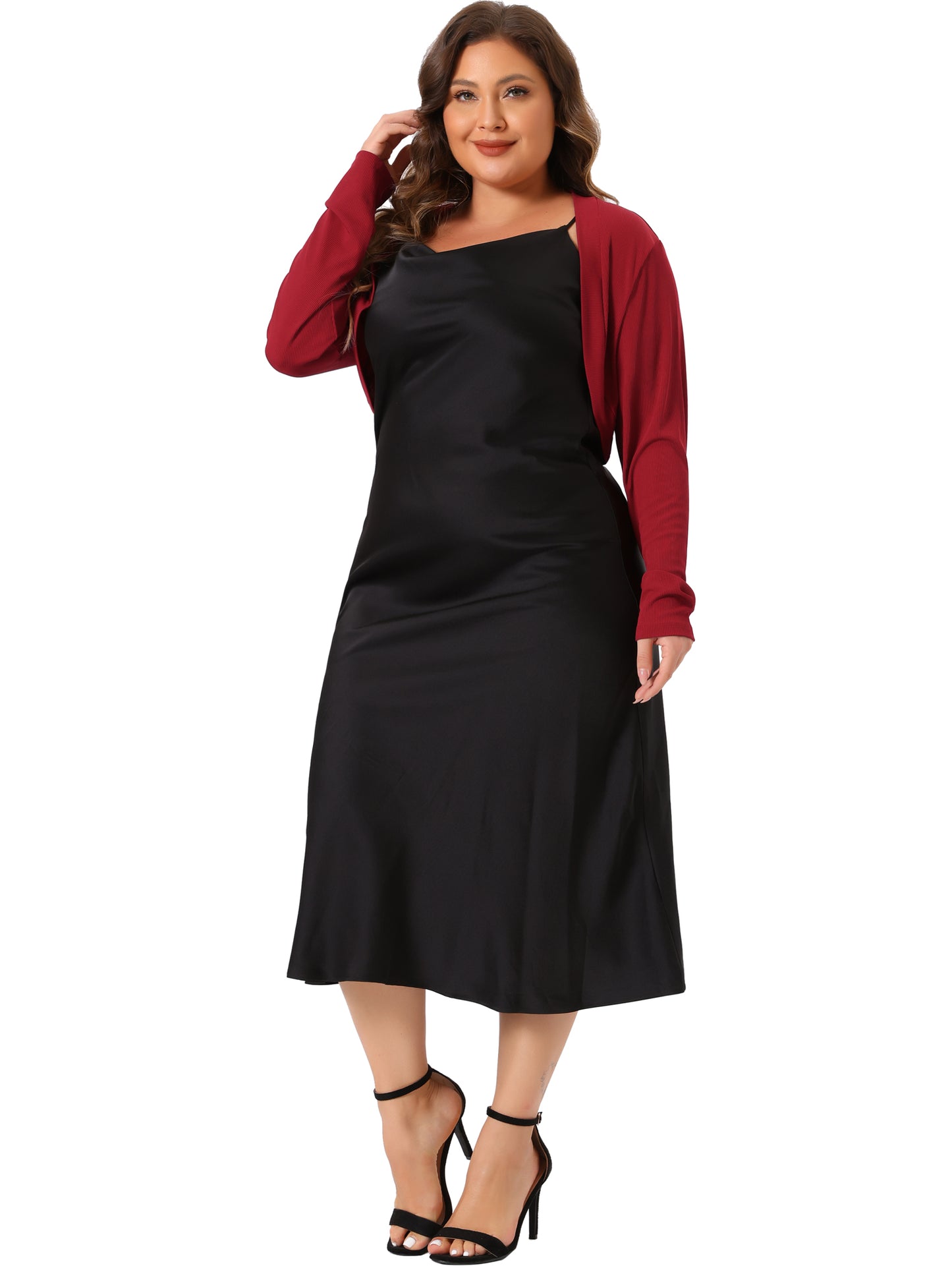 Women Plus Size Cropped Cardigans Long Sleeve Open Front Bolero Shrug Top
