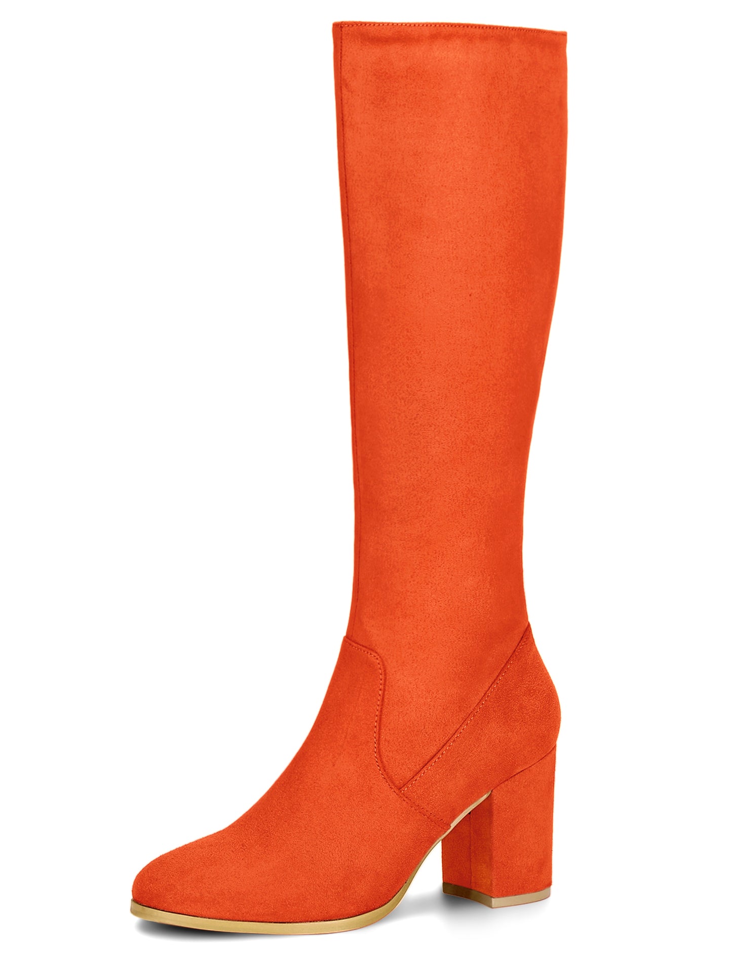 Women's Side Zipper Knee High Boots Chunky Heel Knee Boots, Light Colors