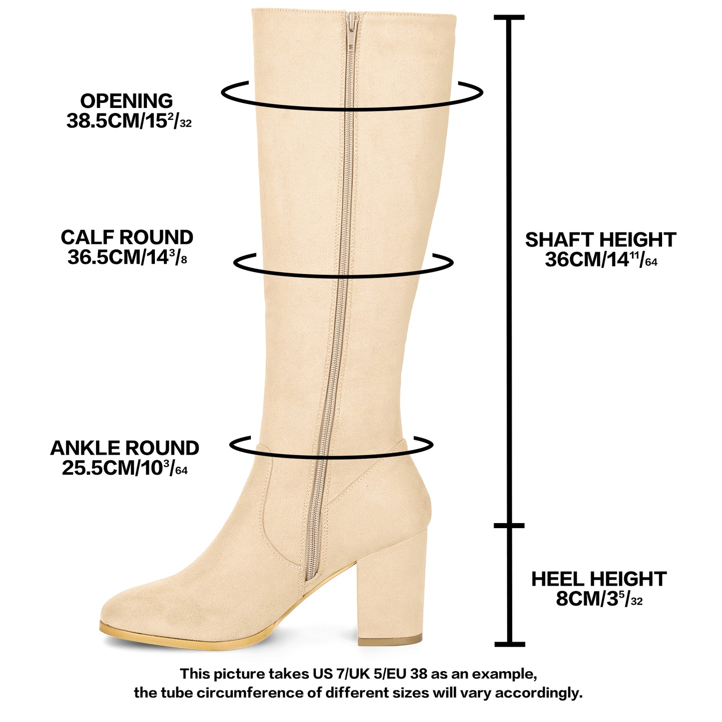 Women's Side Zipper Knee High Boots Chunky Heel Knee Boots, Light Colors