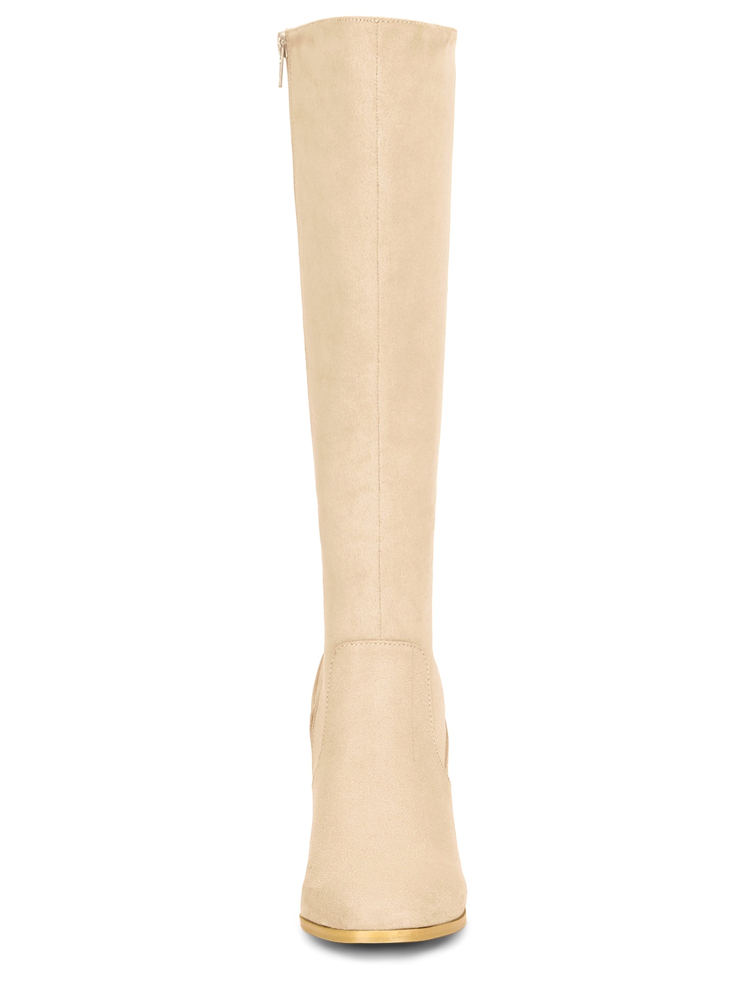 Women's Side Zipper Knee High Boots Chunky Heel Knee Boots, Light Colors