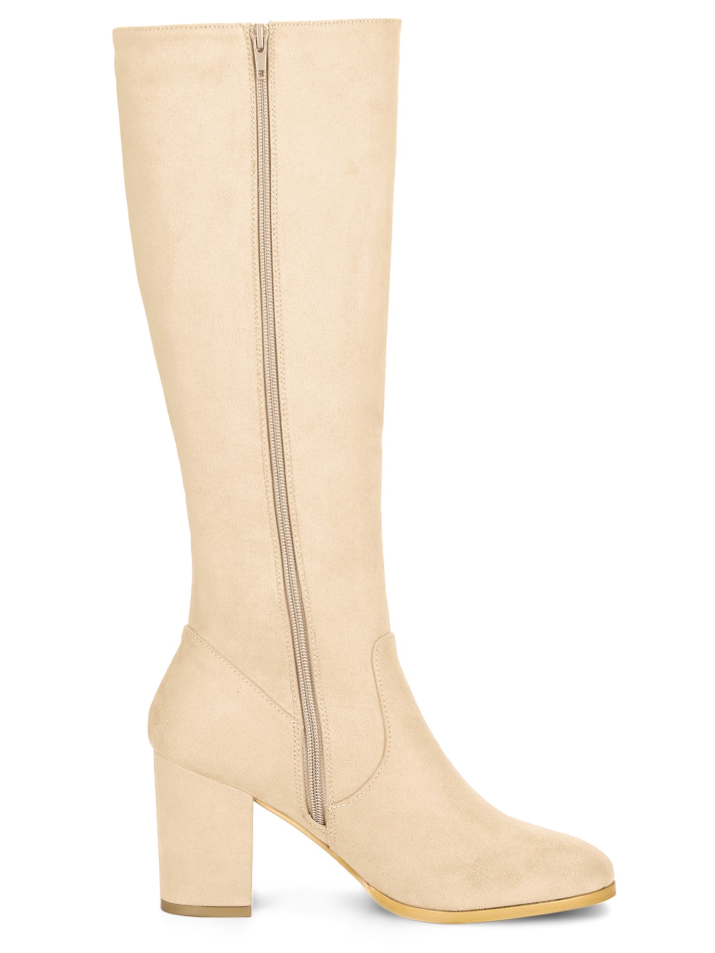 Women's Side Zipper Knee High Boots Chunky Heel Knee Boots, Light Colors