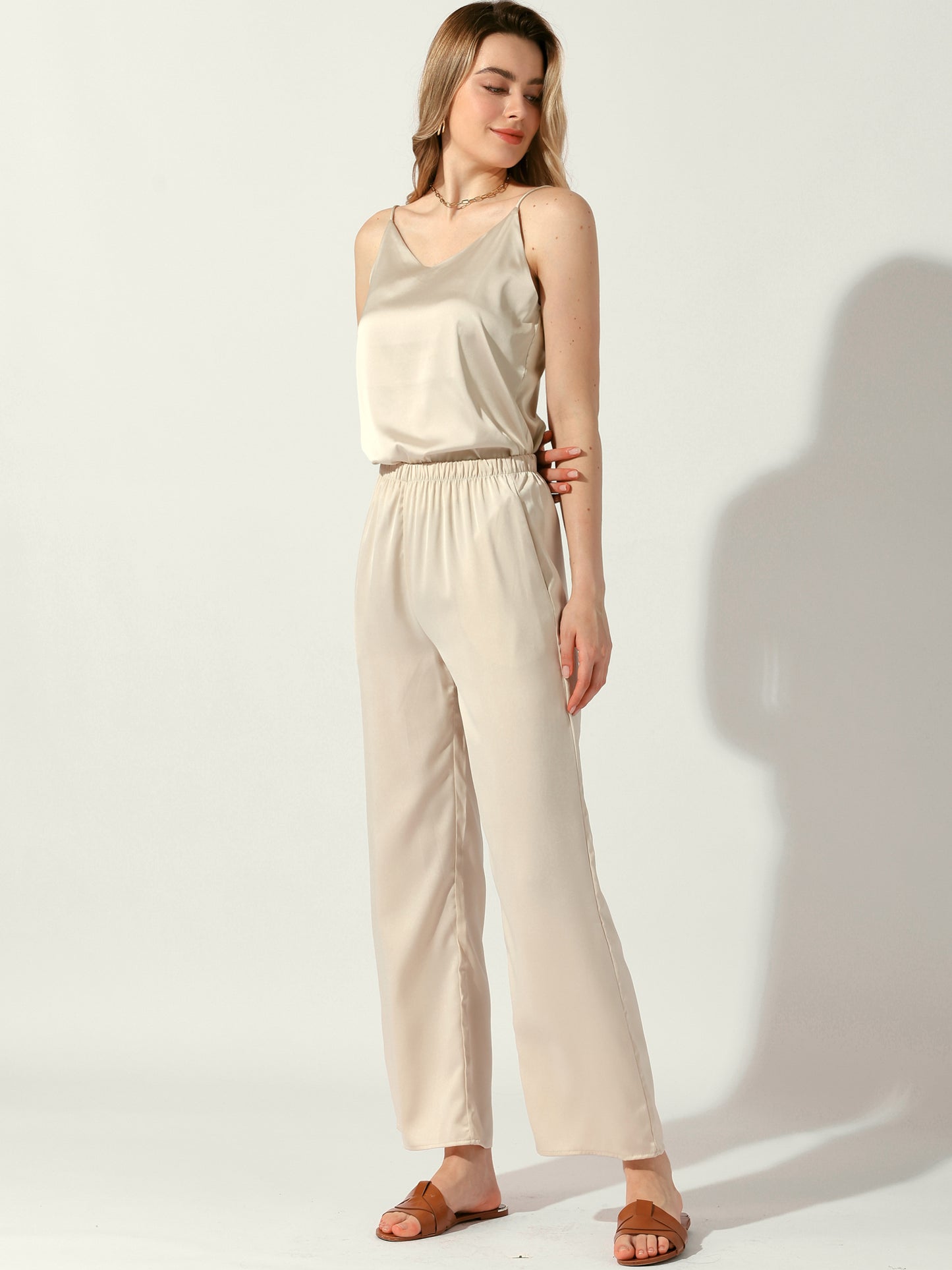 Women's Silky Satin Tank Top V Neck Camisole Spaghetti Strap Top Summer Cami