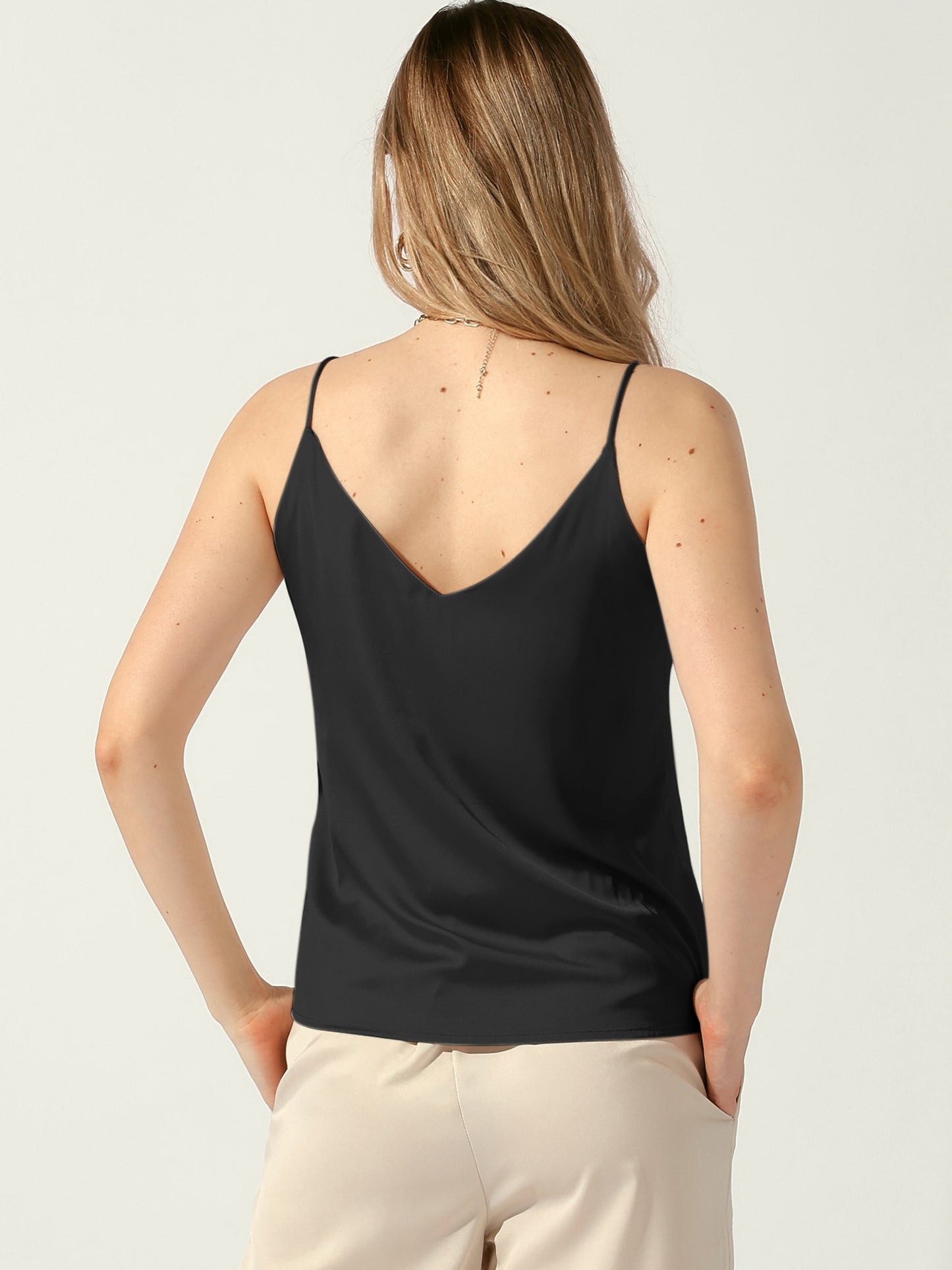 Women's Silky Satin Tank Top V Neck Camisole Spaghetti Strap Top Summer Cami