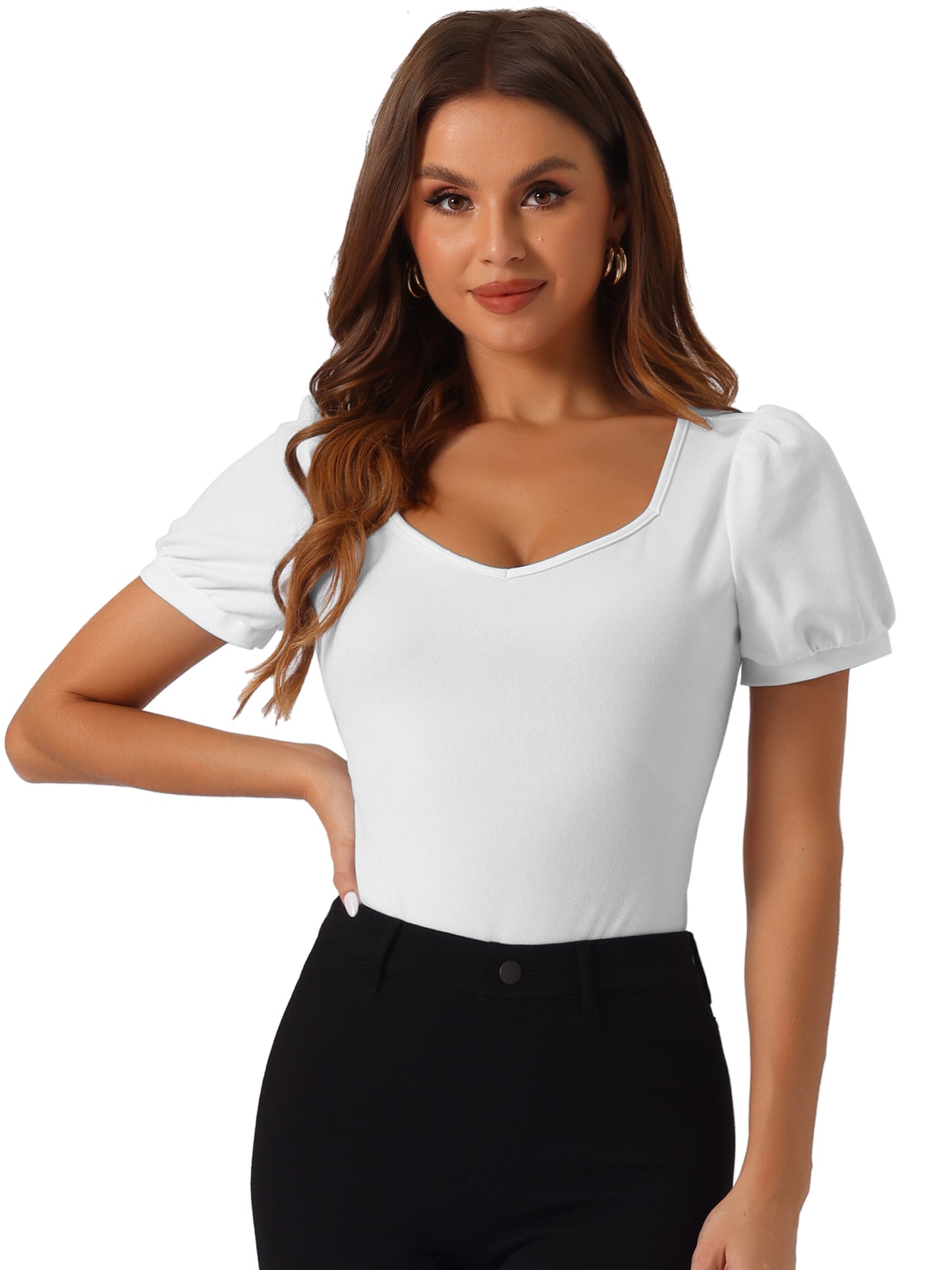 Women's Sweetheart Neck Top Short Sleeve Bodysuit