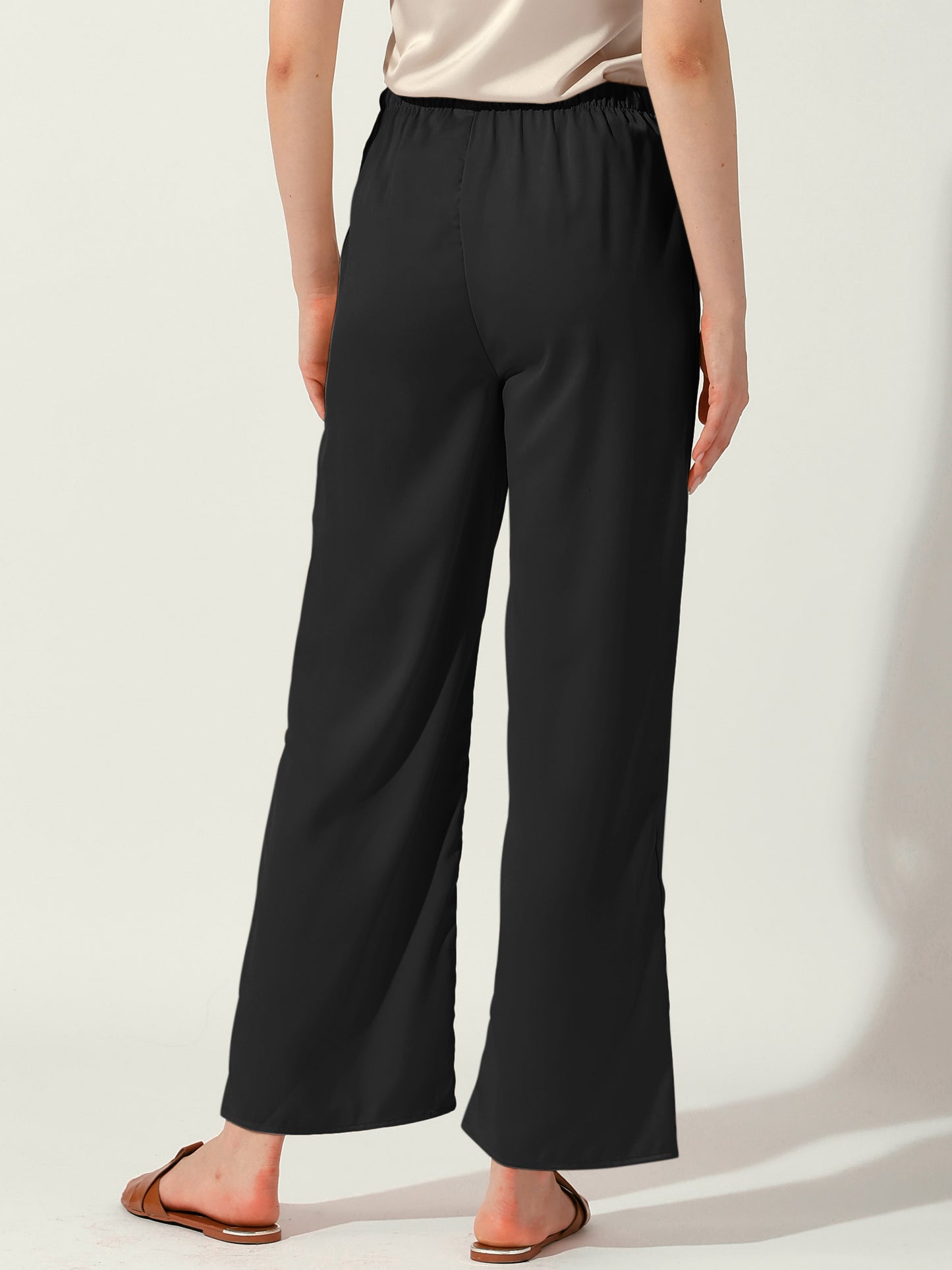 Women's High Elastic Waist Casual Trousers Satin Wide Leg Pants