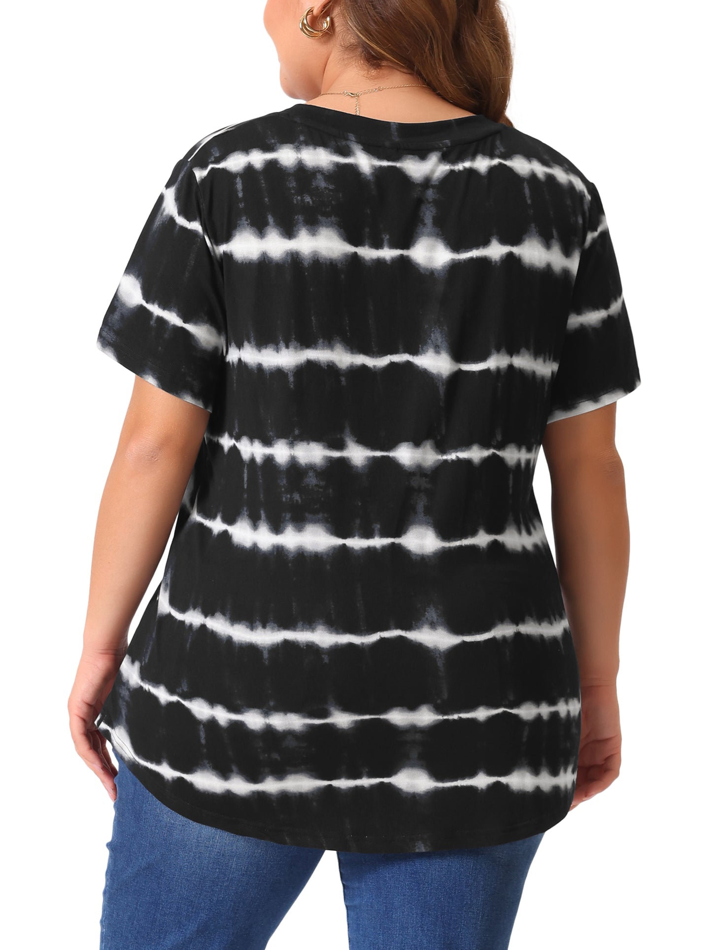 Women's Plus Size Summer Top V Neck Short Sleeve Casual Tie Dye