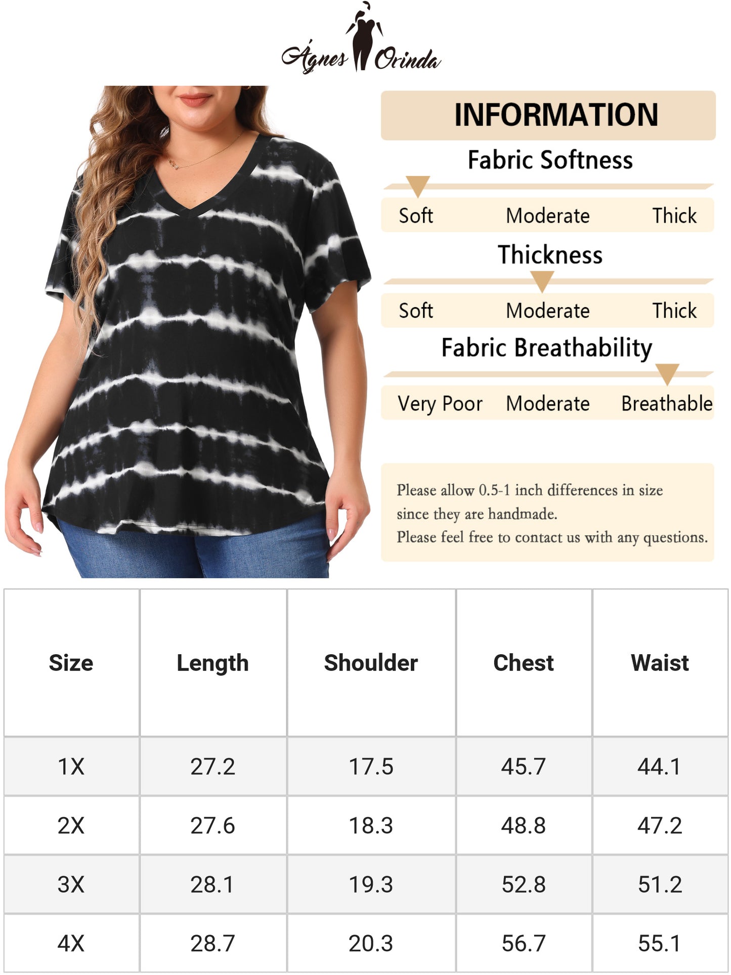 Women's Plus Size Summer Top V Neck Short Sleeve Casual Tie Dye