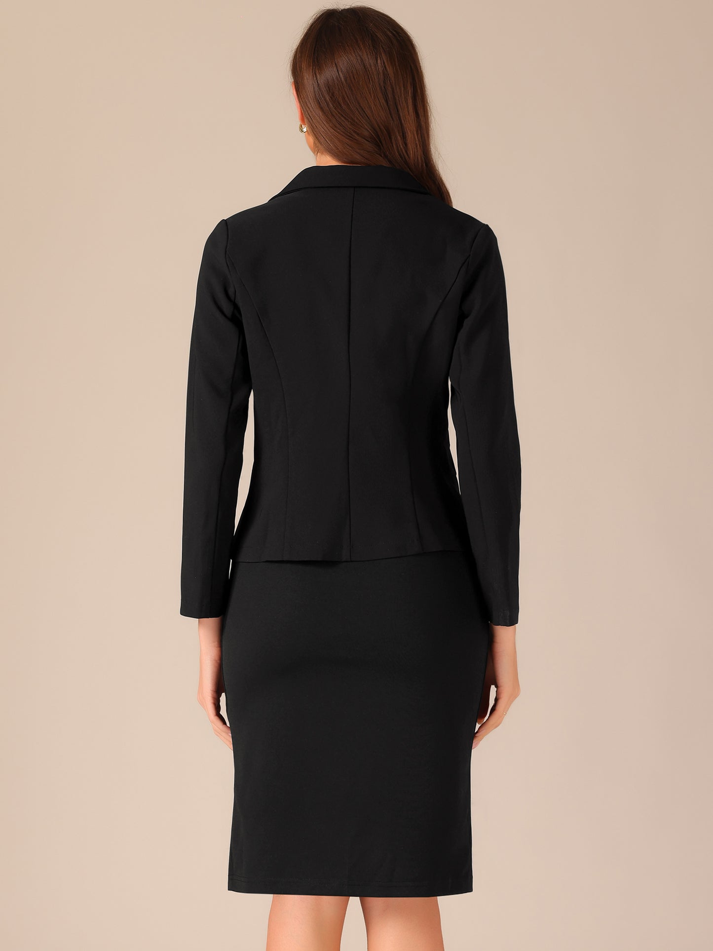 Women's 2 Piece Business Dress Suit Set Work Office Notched Lapel Blazer V Neck Dress