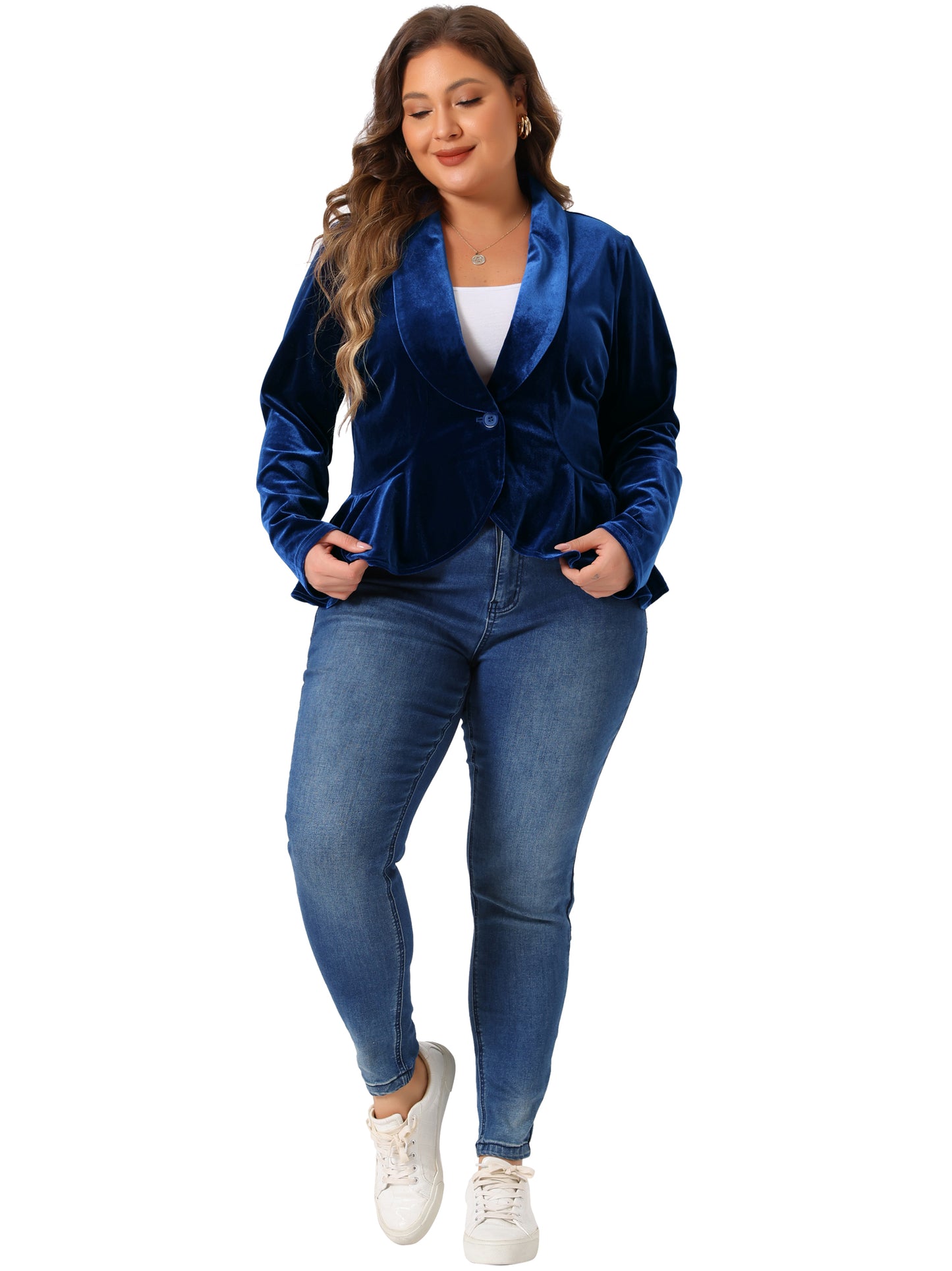 Women Plus Size Blazer Ruffle Work Office Suit Jacket Velvet Peplum Blazer