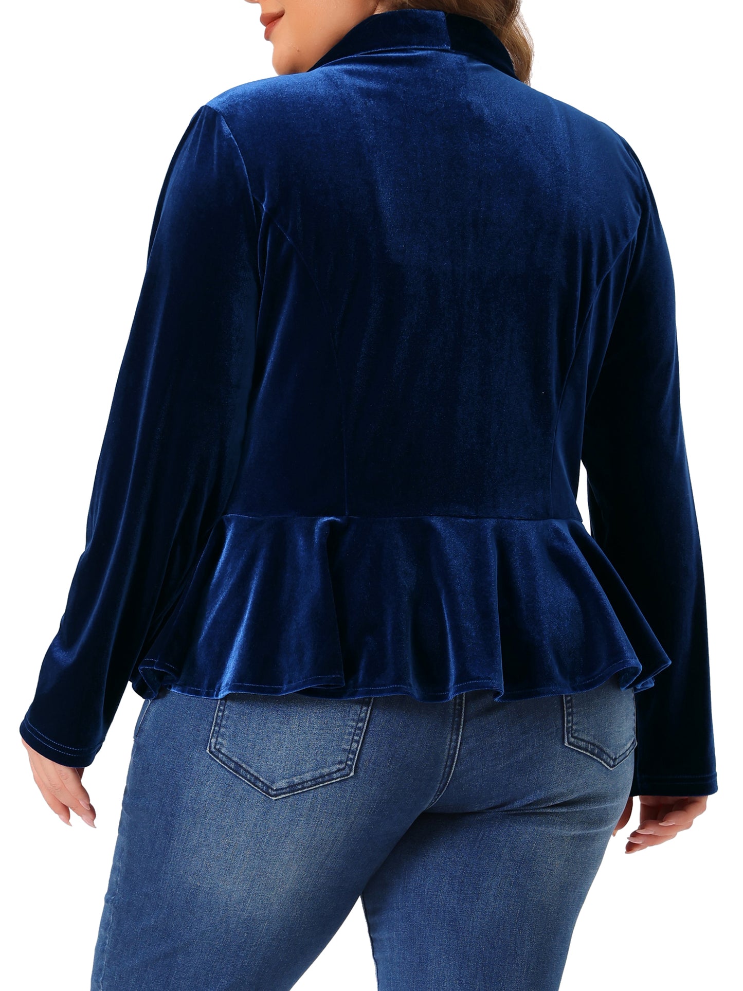 Women Plus Size Blazer Ruffle Work Office Suit Jacket Velvet Peplum Blazer