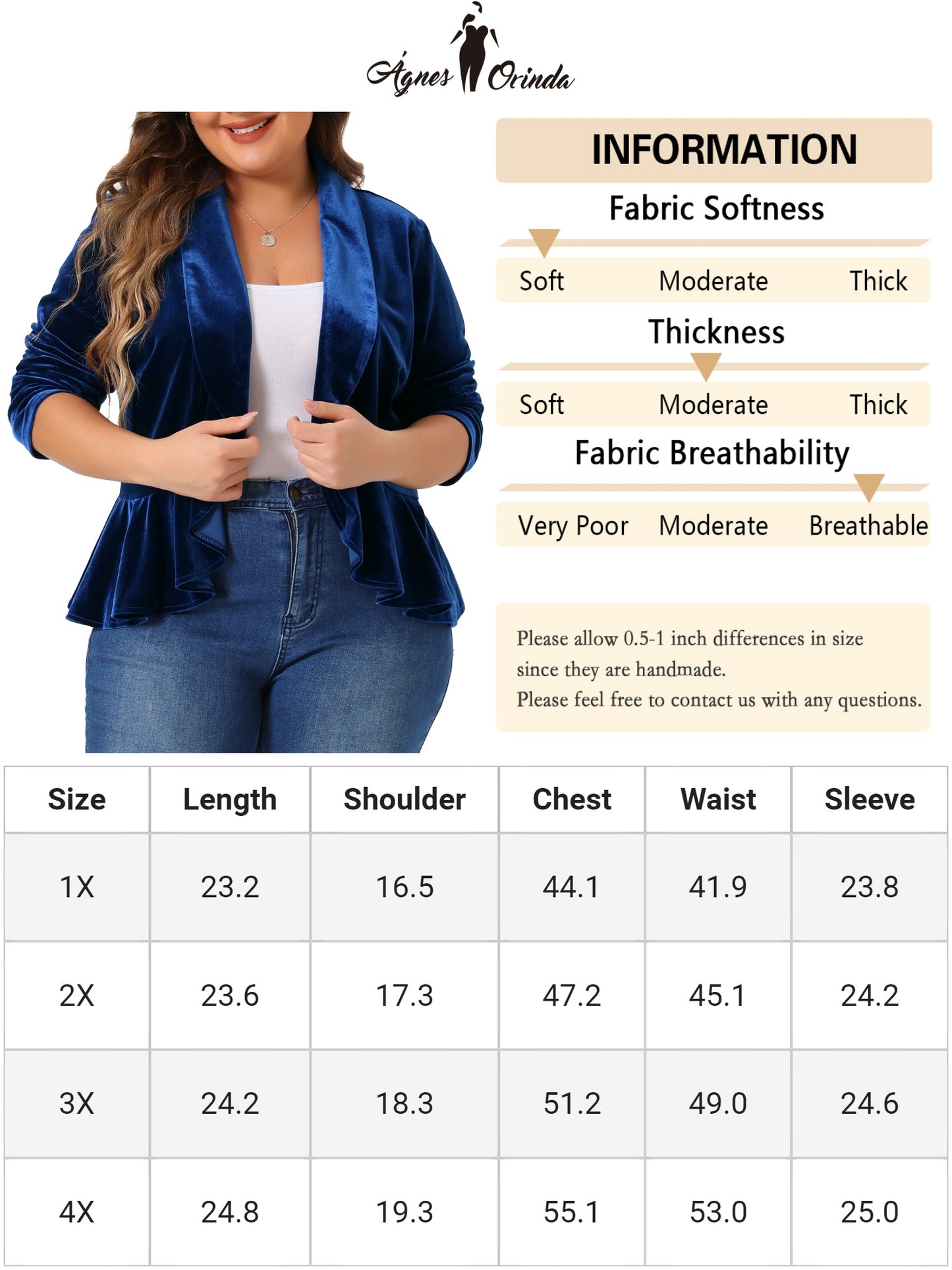 Women Plus Size Blazer Ruffle Work Office Suit Jacket Velvet Peplum Blazer