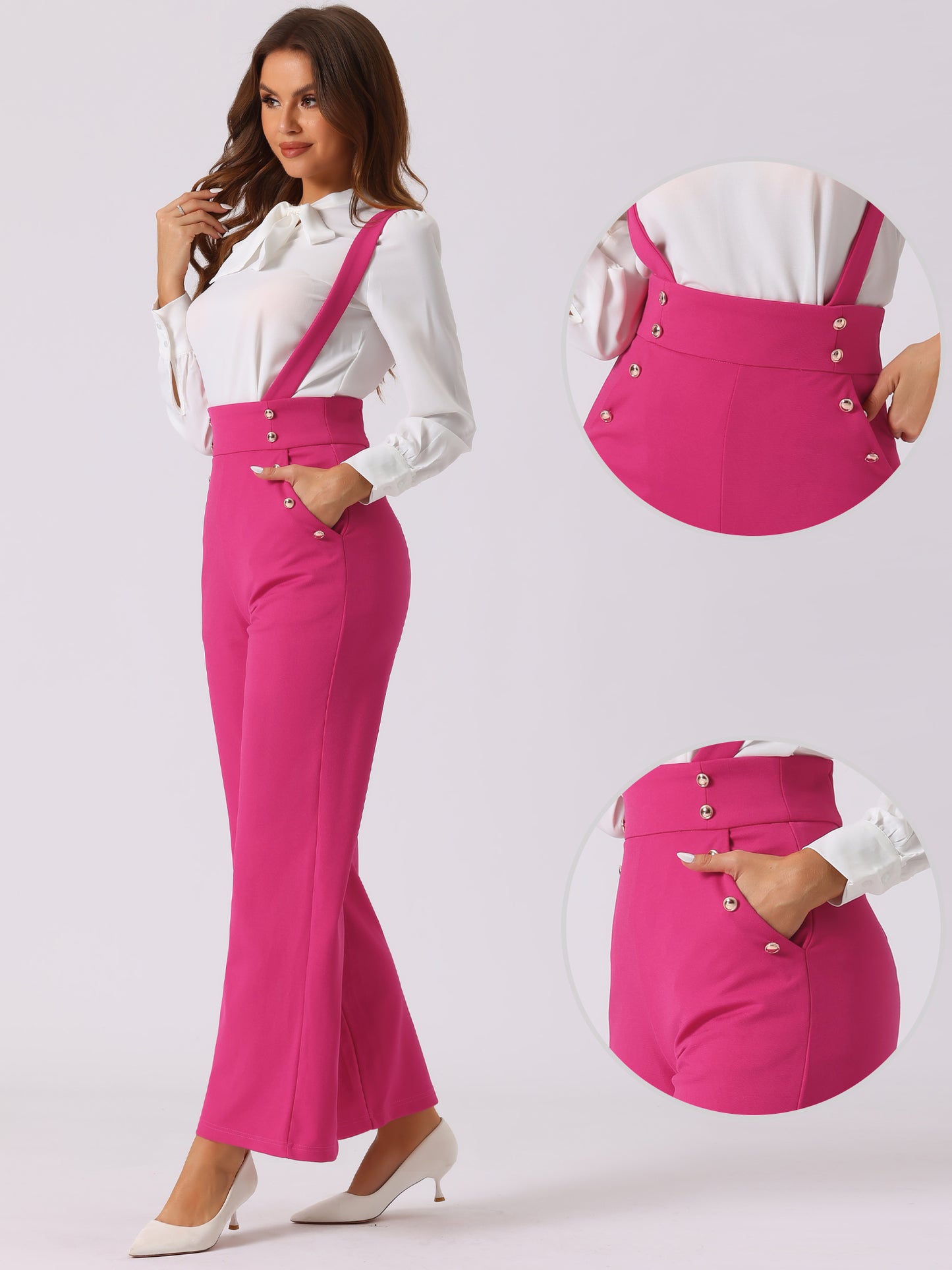 Women's Casual Office Overall Adjustable Straps Wide Leg Suspenders Jumpsuits