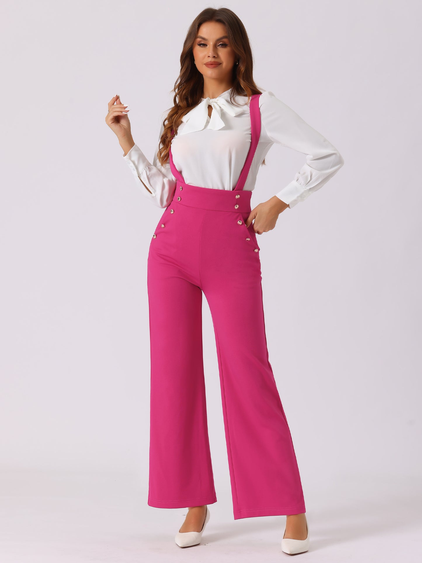 Women's Casual Office Overall Adjustable Straps Wide Leg Suspenders Jumpsuits