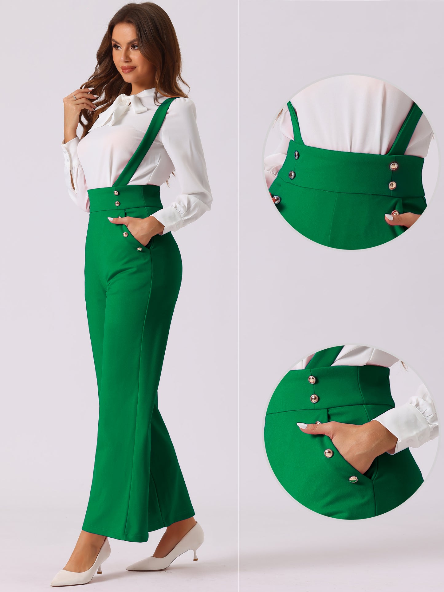 Women's Casual Office Overall Adjustable Straps Wide Leg Suspenders Jumpsuits