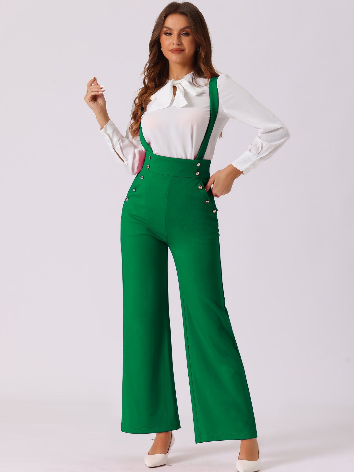 Women's Casual Office Overall Adjustable Straps Wide Leg Suspenders Jumpsuits