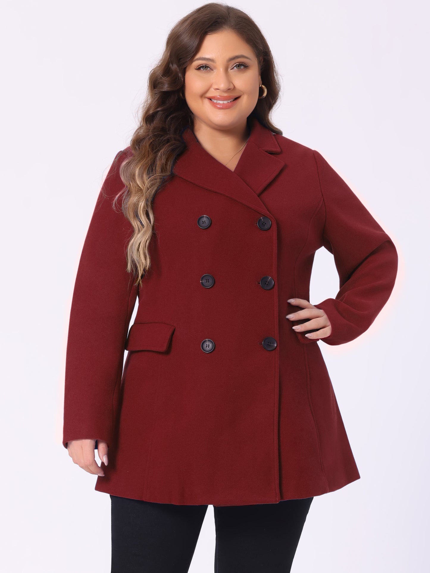 Women's Plus Size Notched Lapel Double Breasted Coat