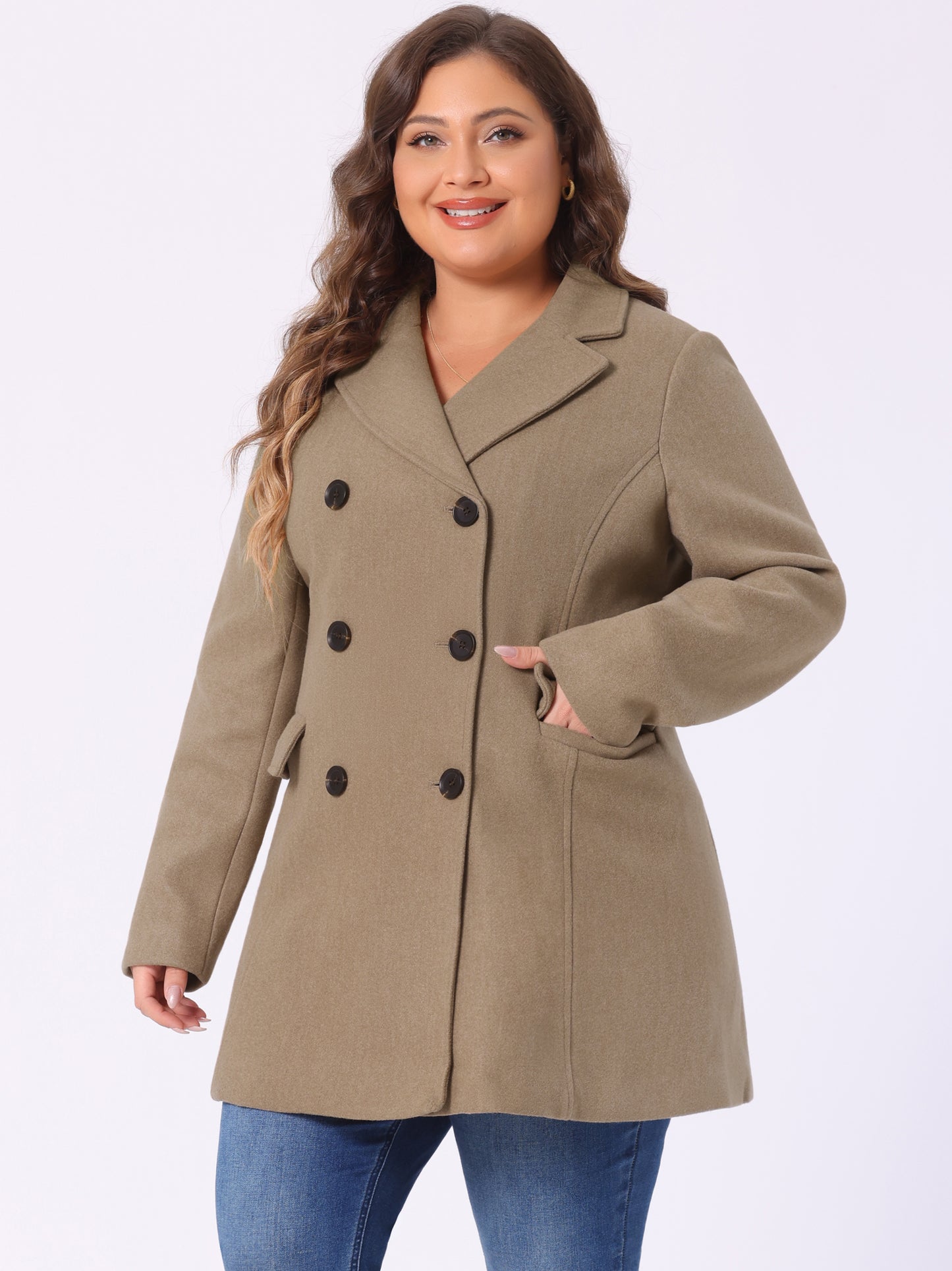 Women's Plus Size Notched Lapel Double Breasted Coat