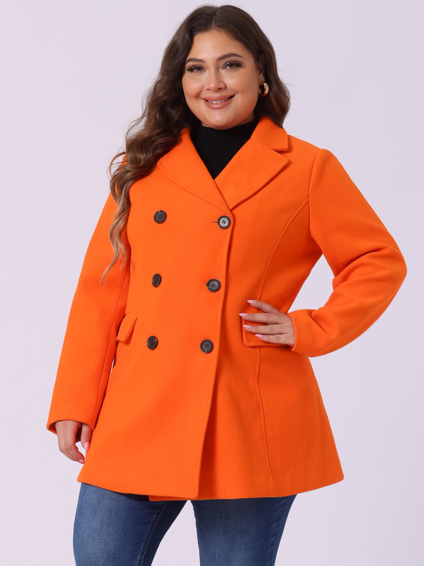 Women's Plus Size Notched Lapel Double Breasted Coat