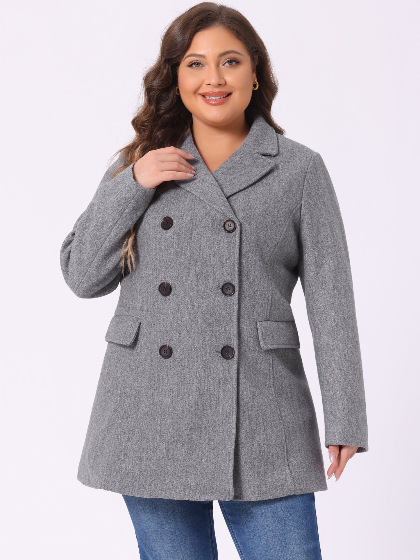 Women's Plus Size Notched Lapel Double Breasted Coat