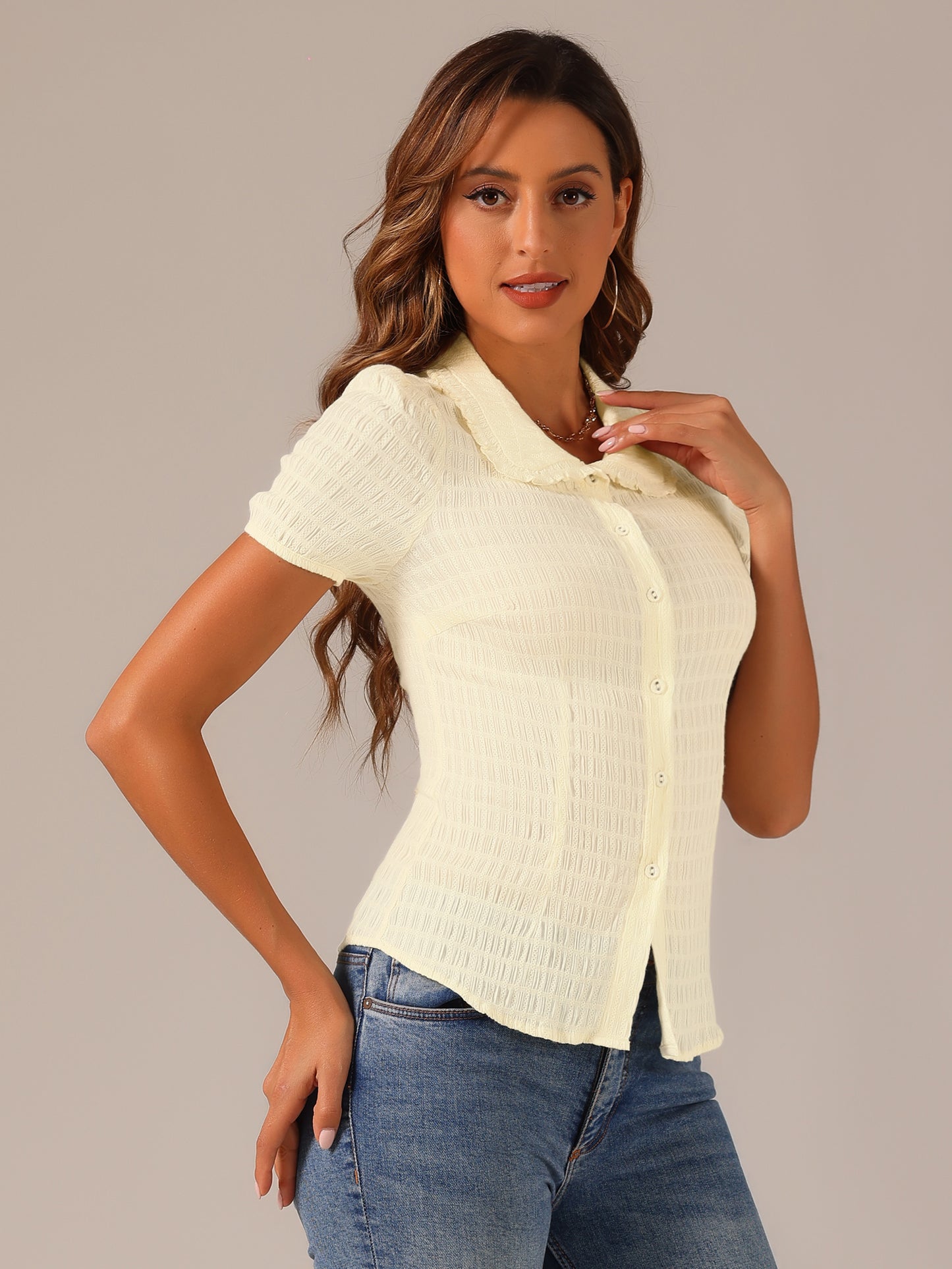 Women's Sweet Peter Pan Collar Button Down Shirt