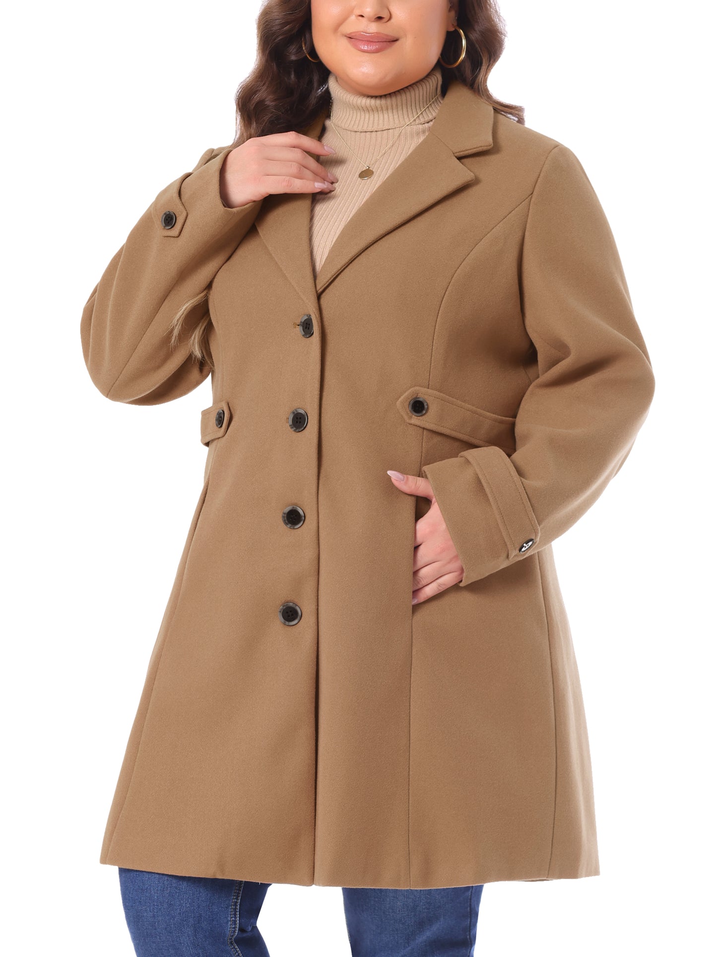 Women Plus Size Coat Single Breasted Notched Lapel Elegant Winter Long Coat