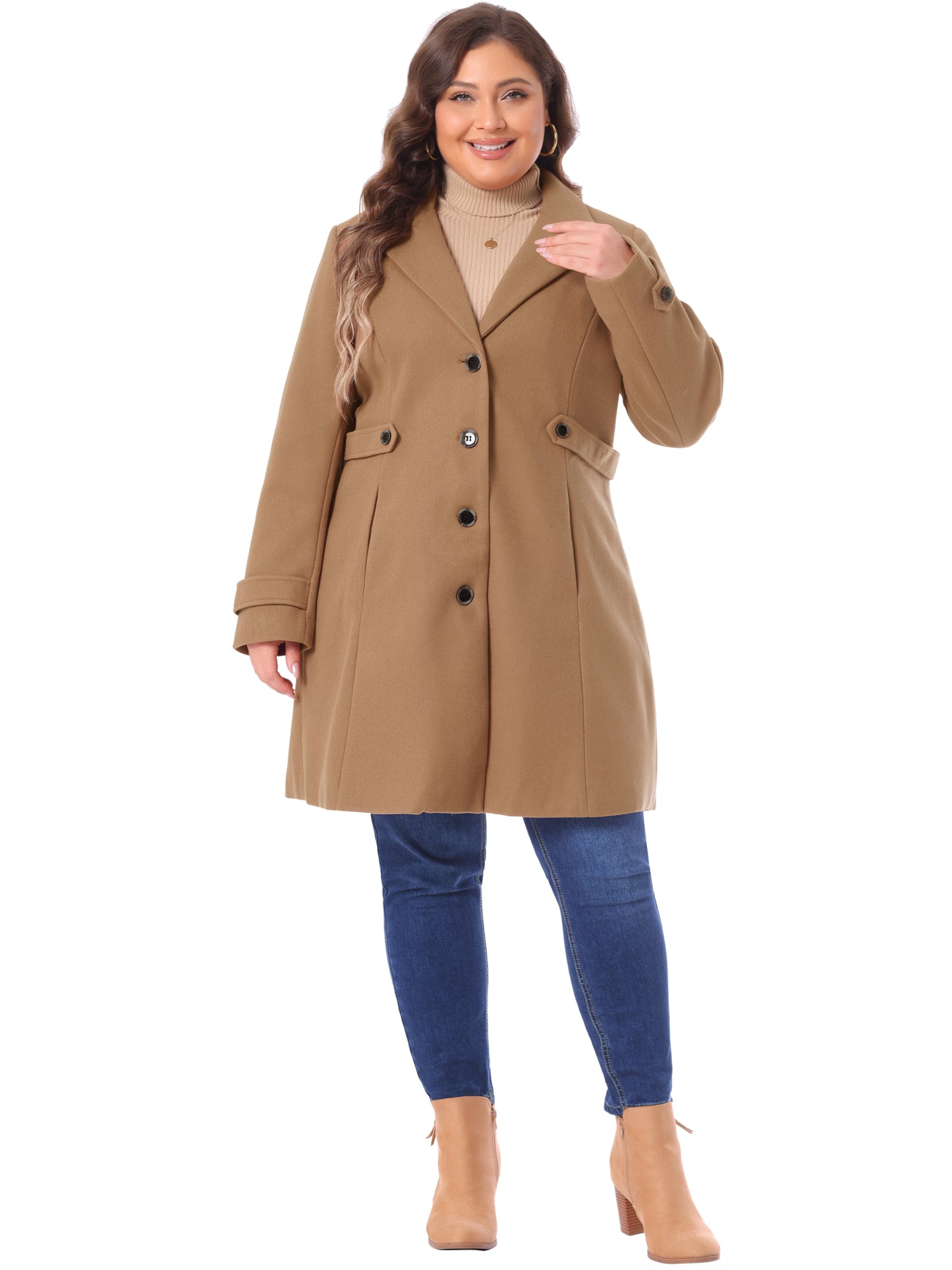 Women Plus Size Coat Single Breasted Notched Lapel Elegant Winter Long Coat