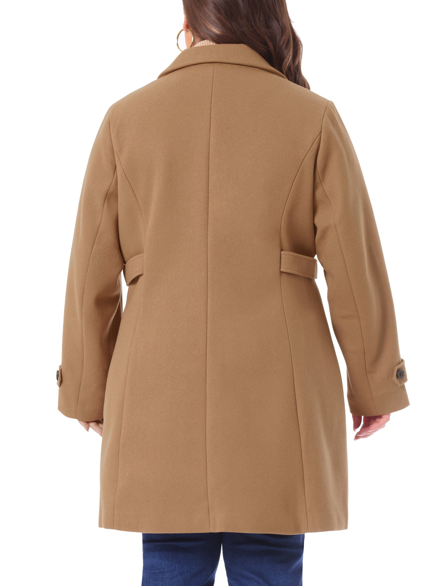 Women Plus Size Coat Single Breasted Notched Lapel Elegant Winter Long Coat